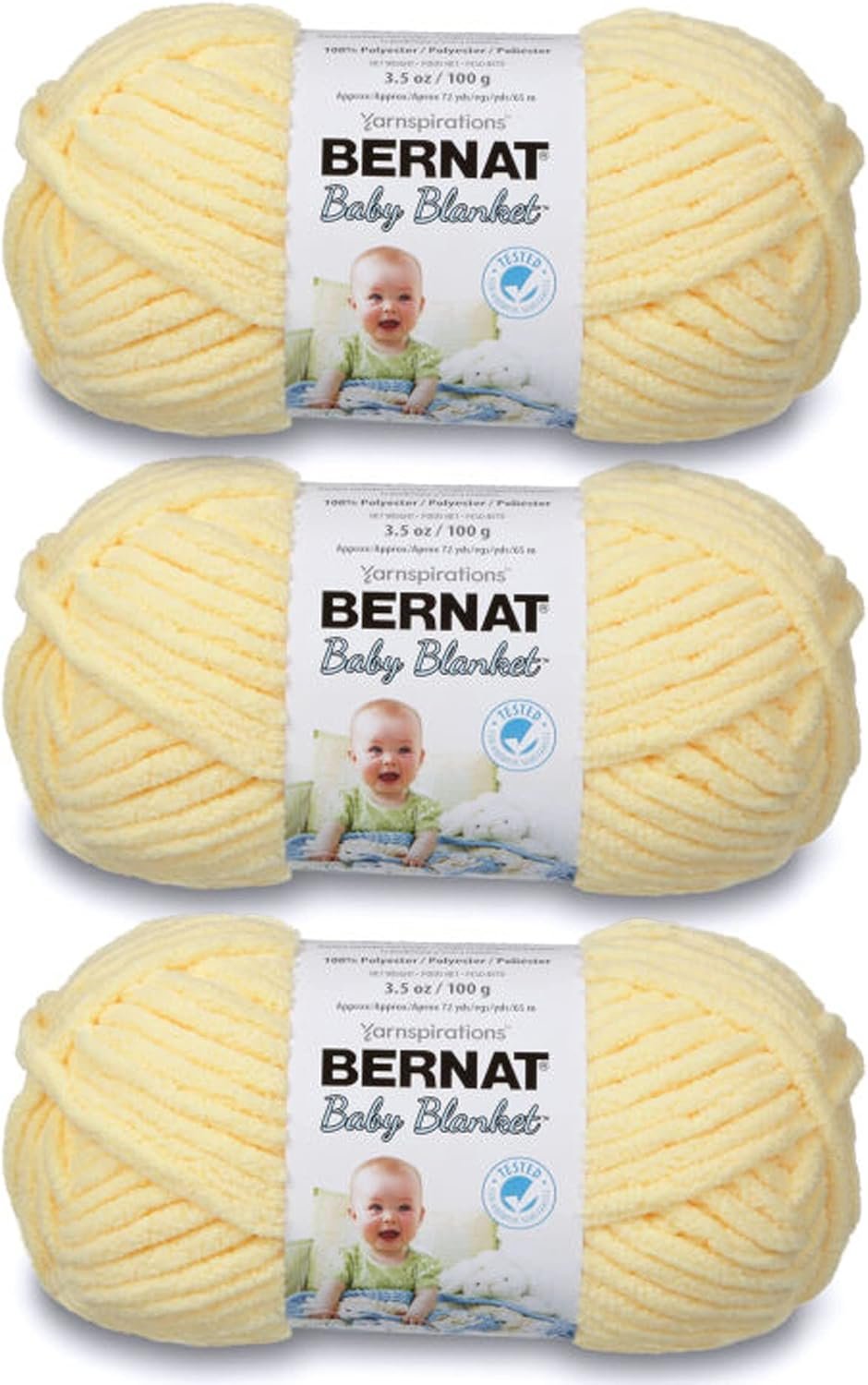 Bernat Baby Blanket Baby Yellow Yarn – 3 Pack of 100g/3.5oz – Polyester – 6 Super Bulky – 72 Yards – Knitting/Crochet