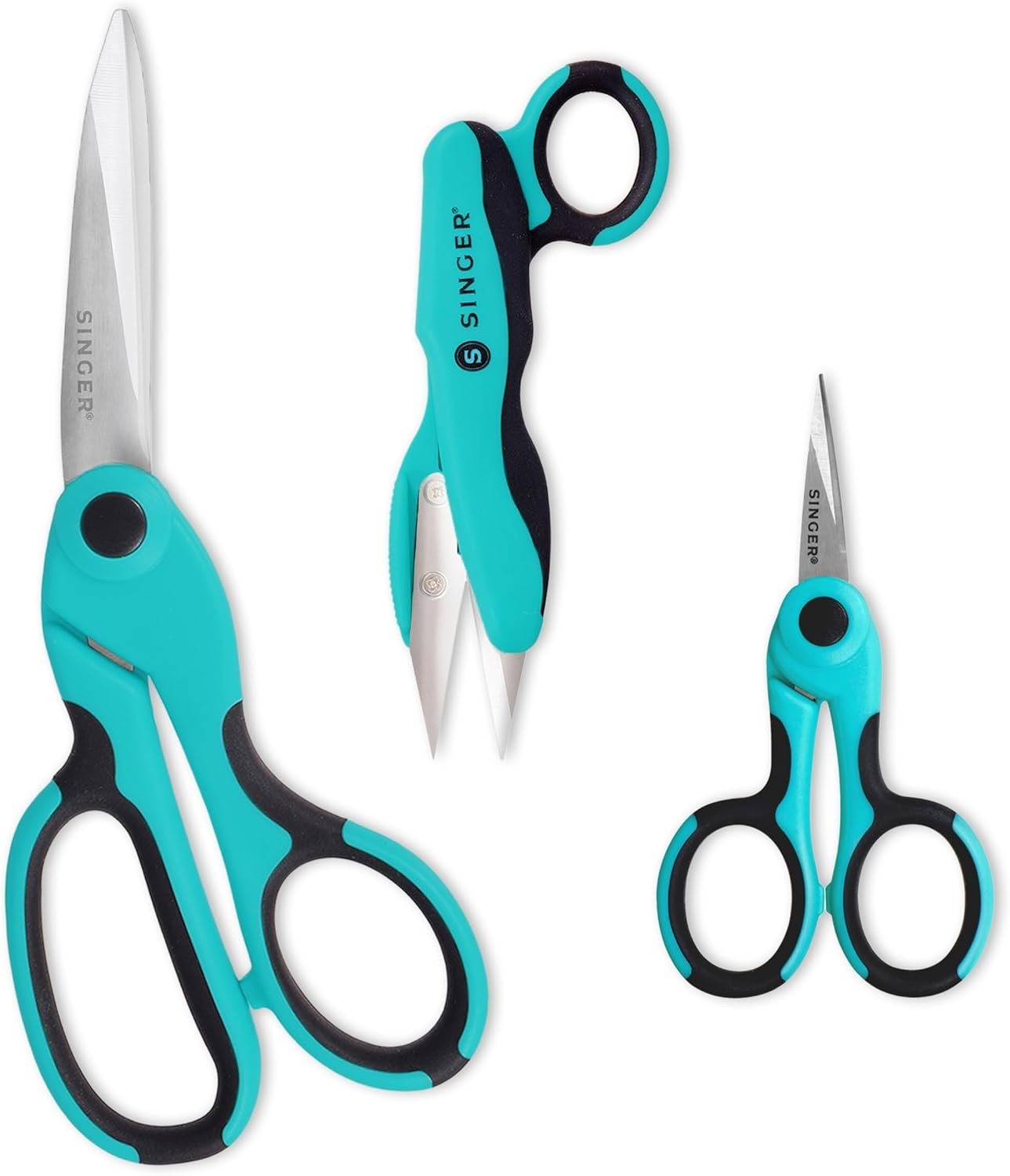 SINGER ProSeries Sewing Scissors Bundle: 8.5″ Heavy Duty Fabric, 4.5″ Detail Embroidery, 5″ Thread Snips With Comfort Grip (Teal)