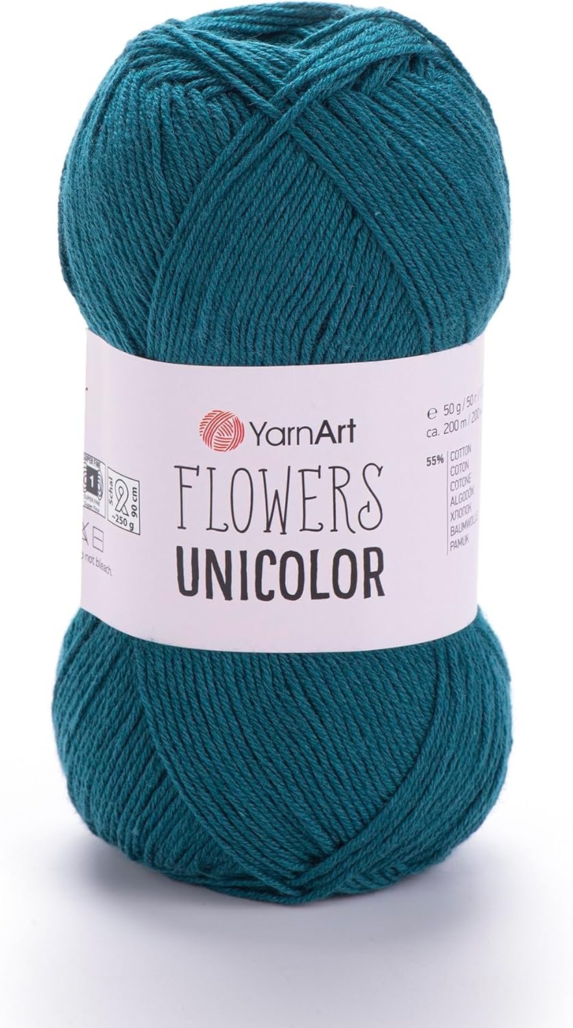 YarnArt Flowers Unicolor – 55% Cotton, 45% Acrylic – Fingering Weight Yarn – 50g (1.76 oz), 218 yds – Ideal for Knitting & Crochet – Soft, Solid Color Skein for Summer Projects (1, 757)