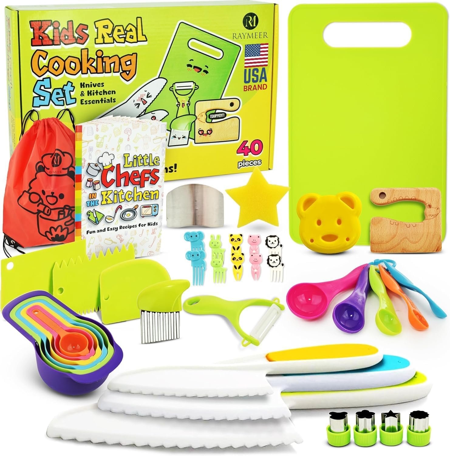 40-Pcs Kids Knife Set for Real Cooking, Toddler Cooking Set Montessori with Recipes Book, Toddler Kitchen Tools for Cooking, Kids Cooking Sets Real – Cutting Board and Knife Set