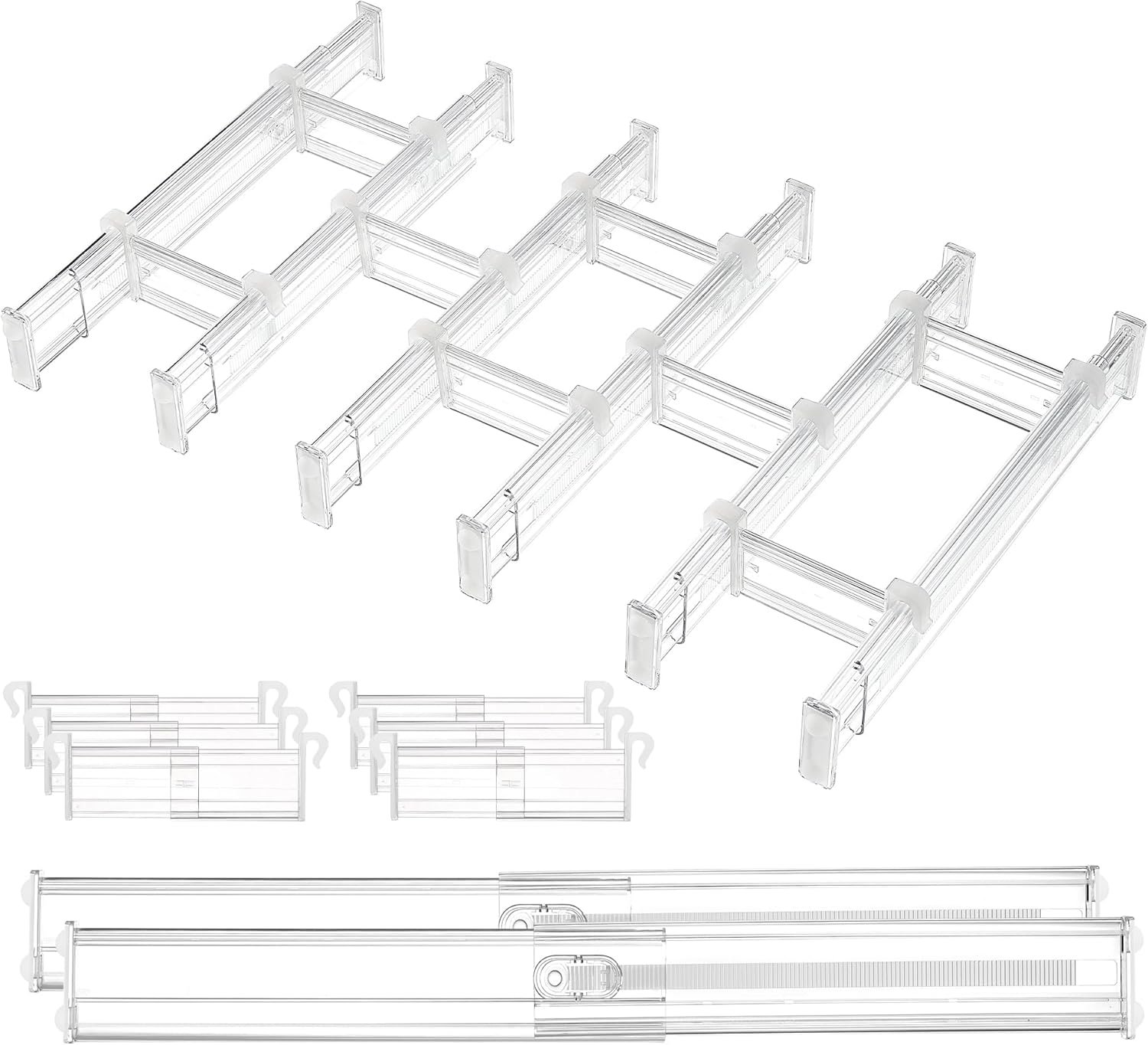 Vtopmart 2.36” Drawer Dividers with Expandable Inserts, 12.8″-22.3″ Adjustable Kitchen Drawer Organizer, Clear Plastic Organizer Separator for Flatware, Utensil, Cutlery, 8 Dividers with 14 Inserts