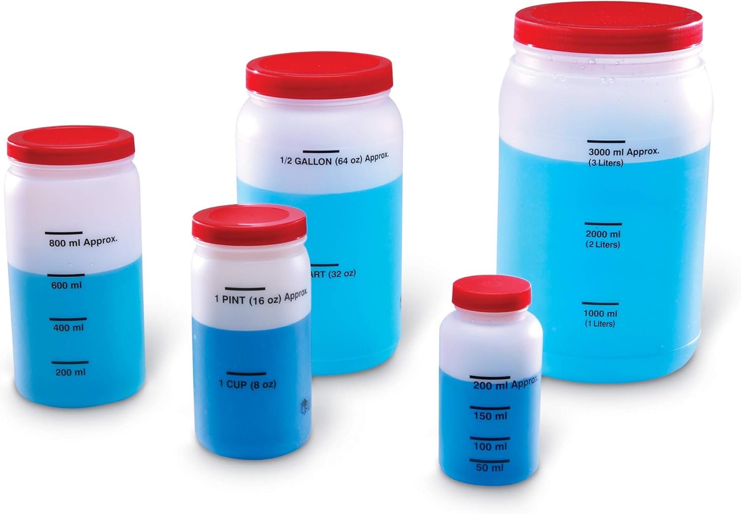 Learning Resources Measuring Jars – 5 Pieces, Grades K+| Ages 5+ Measurement Tools, Math and Science Classroom Supplies, Liquid Measurement and Equivalencies, multicolor