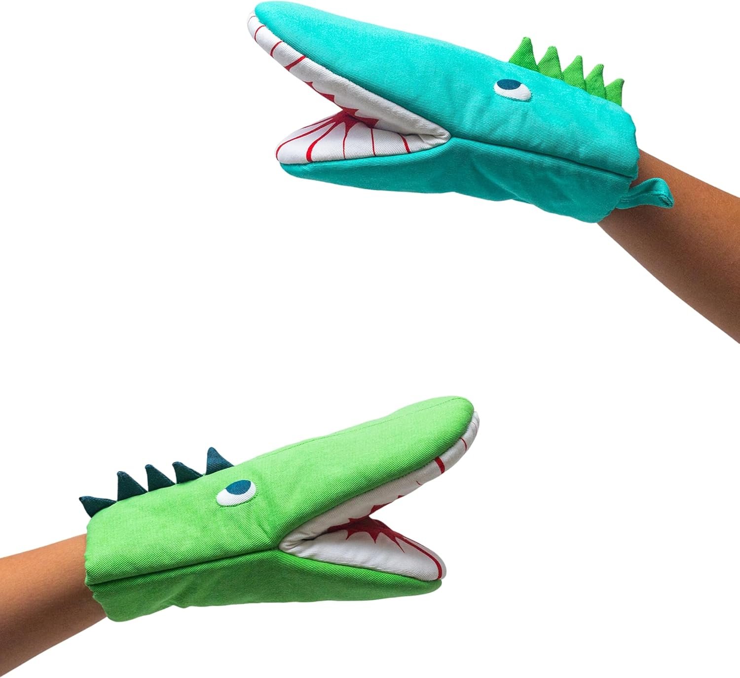 Handstand Kitchen Child’s 100% Cotton Shell Dinosaur Shaped Pair of Oven Mitts