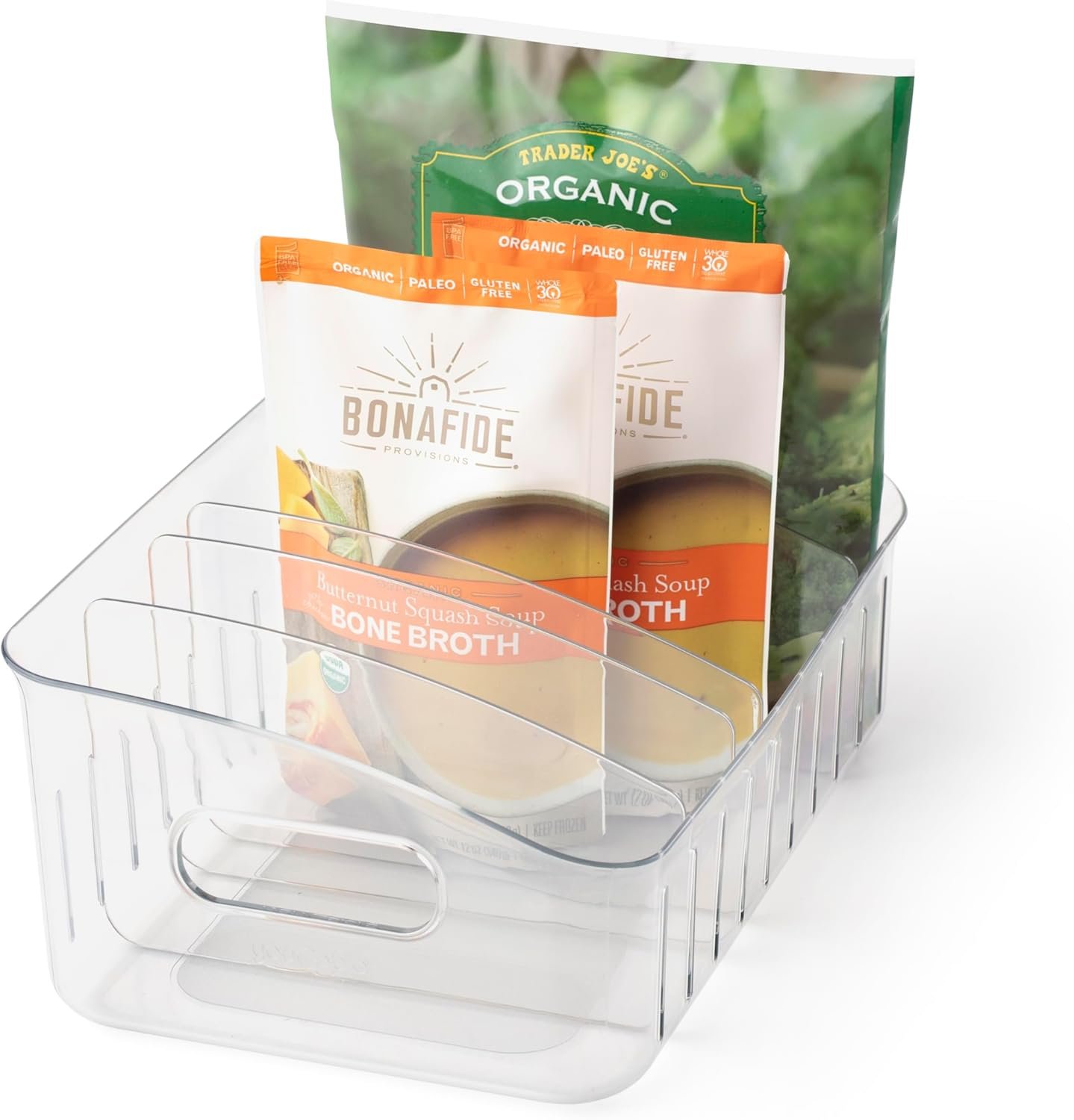 YouCopia FreezeUp Freezer Bin 12″, BPA-Free Fridge Organizer with Adjustable Dividers and Handle for Frozen Food and Leftovers