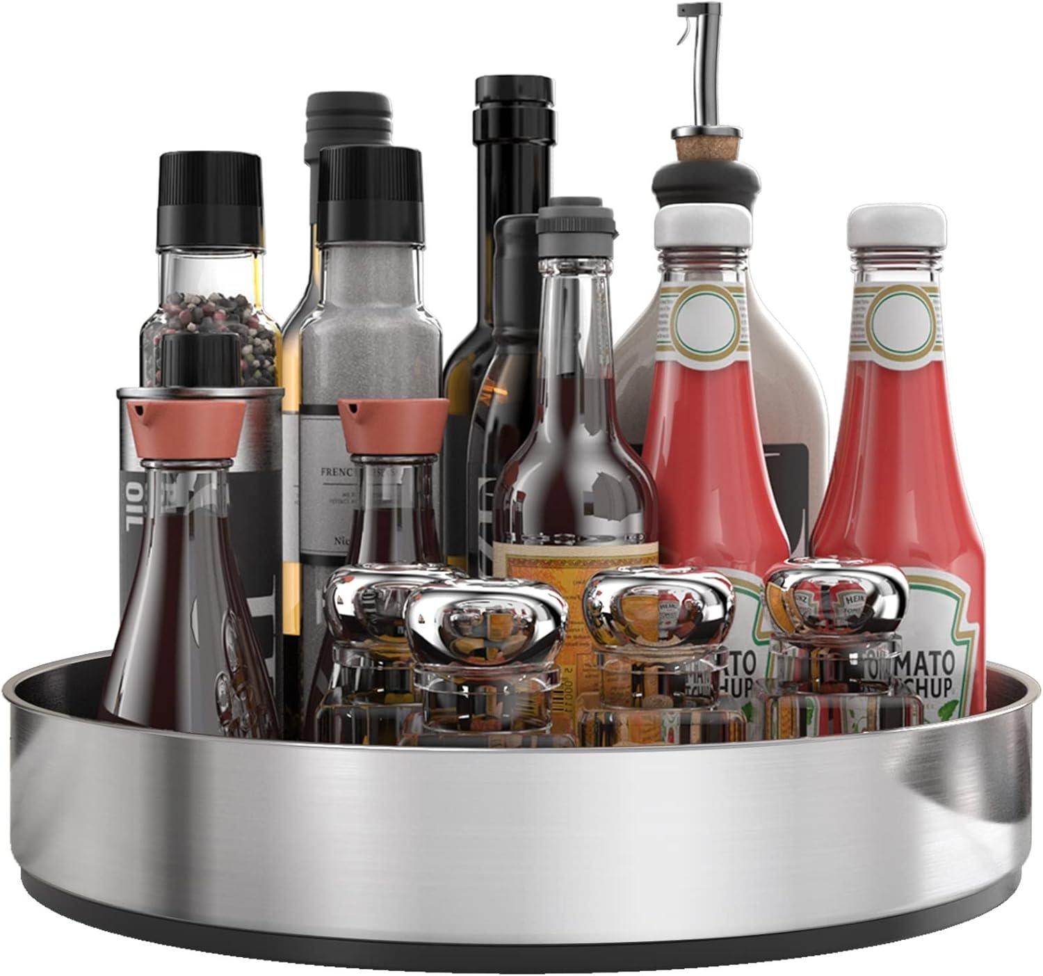 VAEHOLD Pantry Cabinet Lazy Susan Stainless Steel Black Spice Rack Turntable – Decorative Trays Storage Containers Organizer for Kitchen Cabinet, Snacks, Bathroom (12 inches)