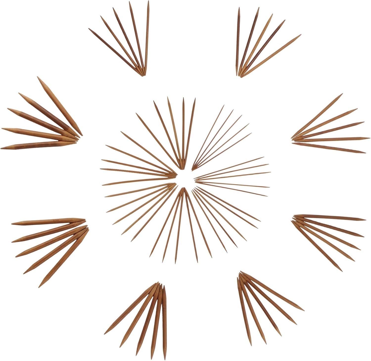 JubileeYarn 5″ Double Point Bamboo Knitting Needles Set | 15 Sizes: 2mm(US0)-10mm(US15) | 5 Needles/Size | Carbonized Brown