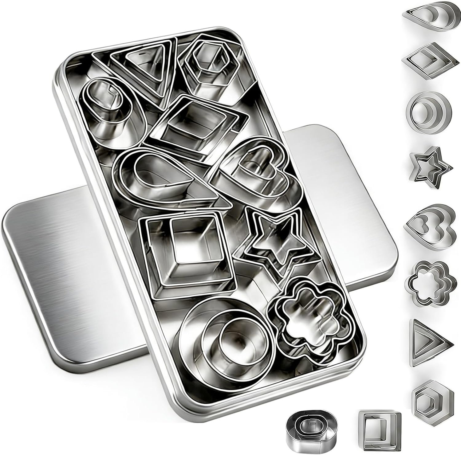 30Pcs Mini Cookie Cutter Set，Stainless Steel Multi Shapes Kit Cutters for Baking, Holiday Cookies, Small Stainless Steel Fruit Veggie Tiny Polymer Clay Cutters for Kids
