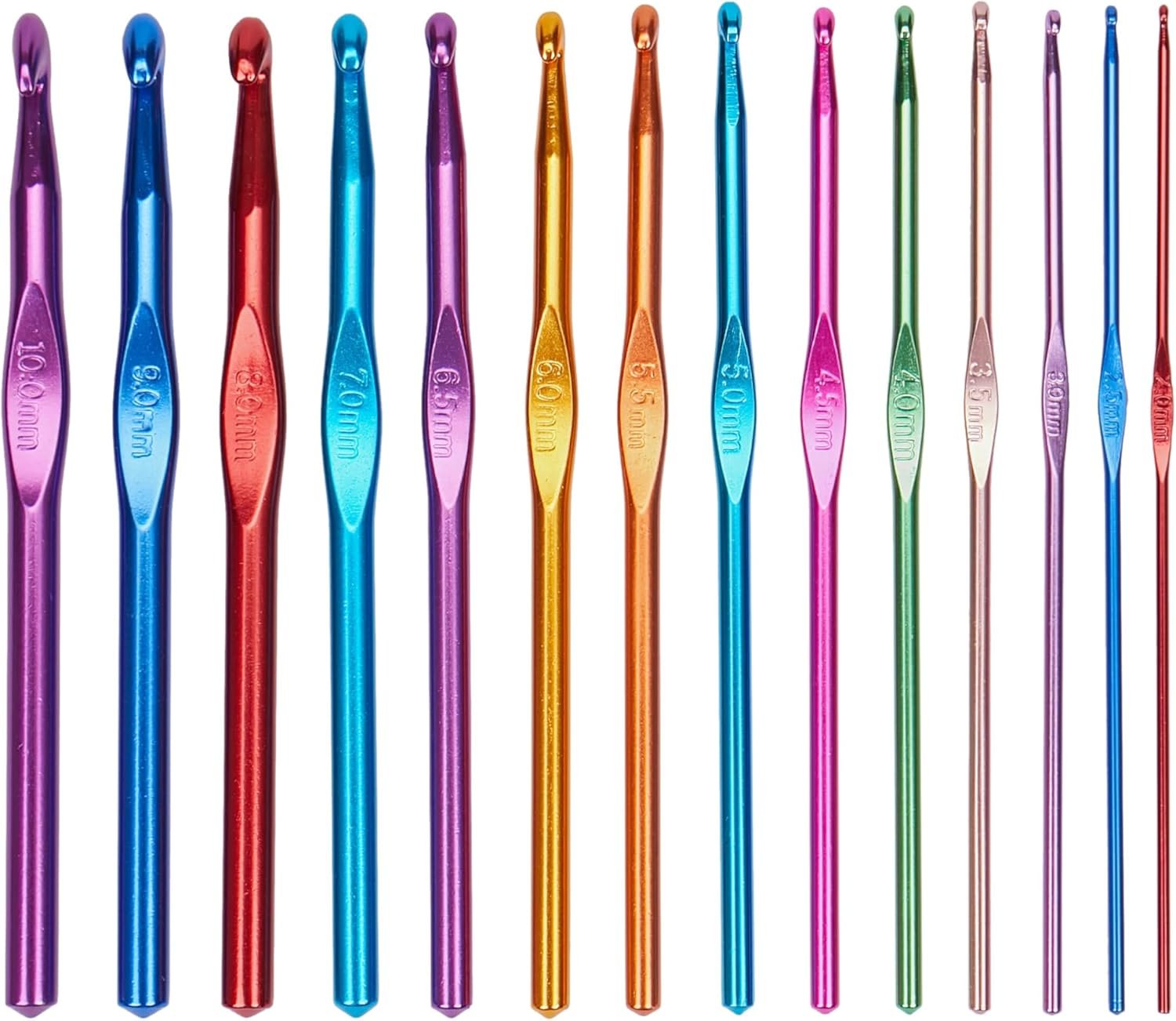 14PCS Aluminum Crochet Hooks Knitting Needles with Ergonomic Handles for Arthritic Hands 2.0mm/2.5mm/3.0mm/3.5mm/4.0mm/4.5mm/5.0mm/5.5mm/6.0mm/6.5mm/7.0mm/8.0mm/9.0mm/10.0mm