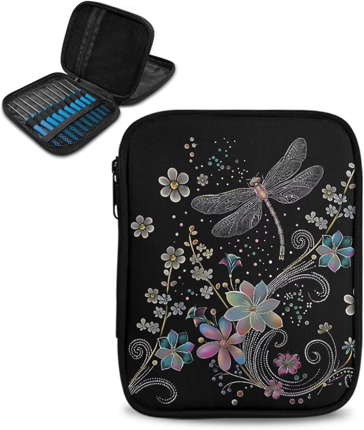 Kathyboom Dragonfly Organizer Case for Interchangeable Circular Knitting Needles, Crochet Hooks and Knitting Accessories, Keep All in Place and Easy to Carry