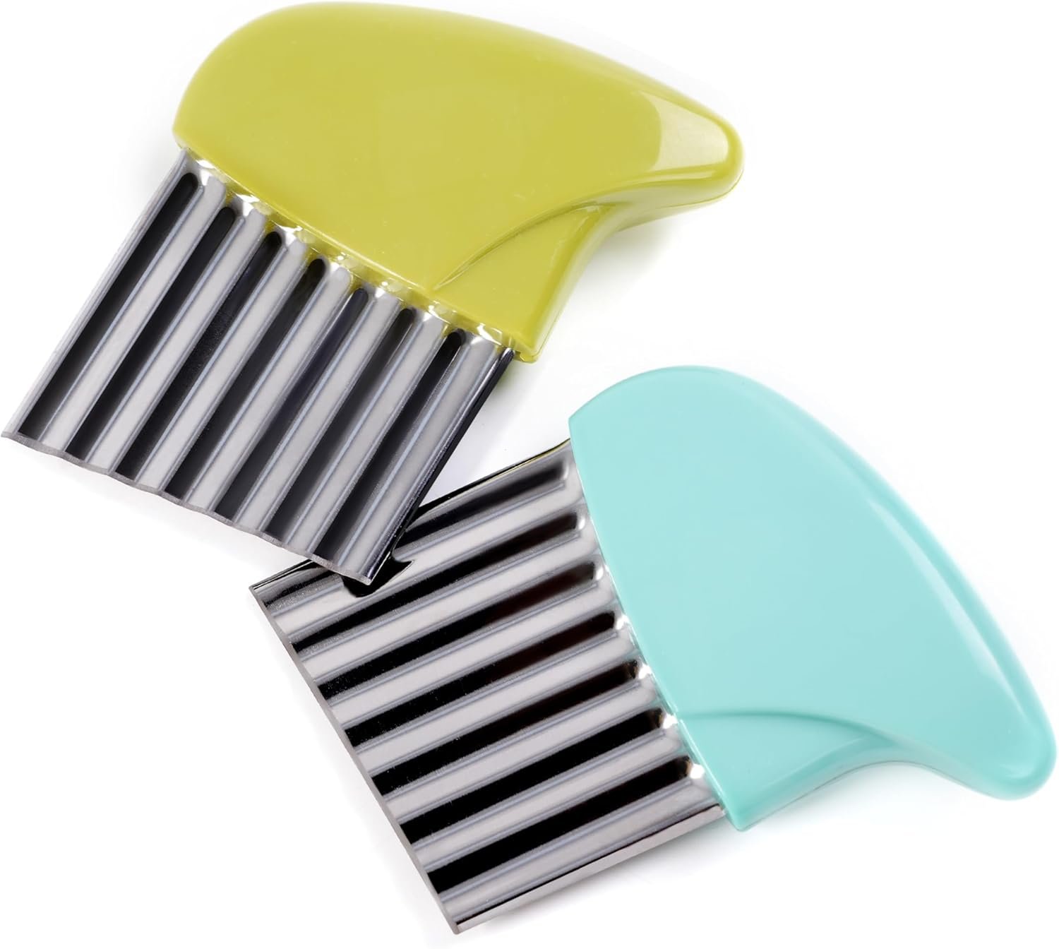 2 Pcs Crinkle Cutter for Veggies, Stainless Steel Wavy Cutter for Potato, Carrot, Chip, Vegetable, Butter, Lettuce (Green and Blue)