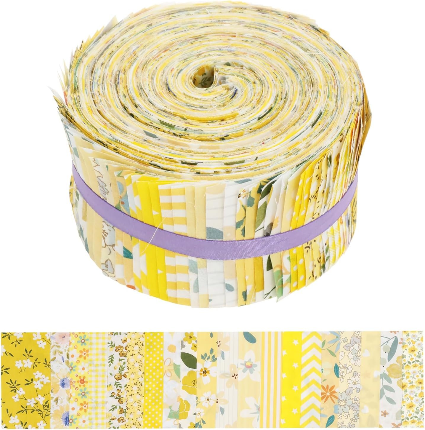 80Pcs Jelly Roll Fabric Strips for Quilting, 2.5″ x 20″ Pre Cut Strips, Printed Cotton Fabric Bundles, Fine Cloth Quilts Strip, Floral Patchwork Craft Sewing Supplies for DIY (Yellow)