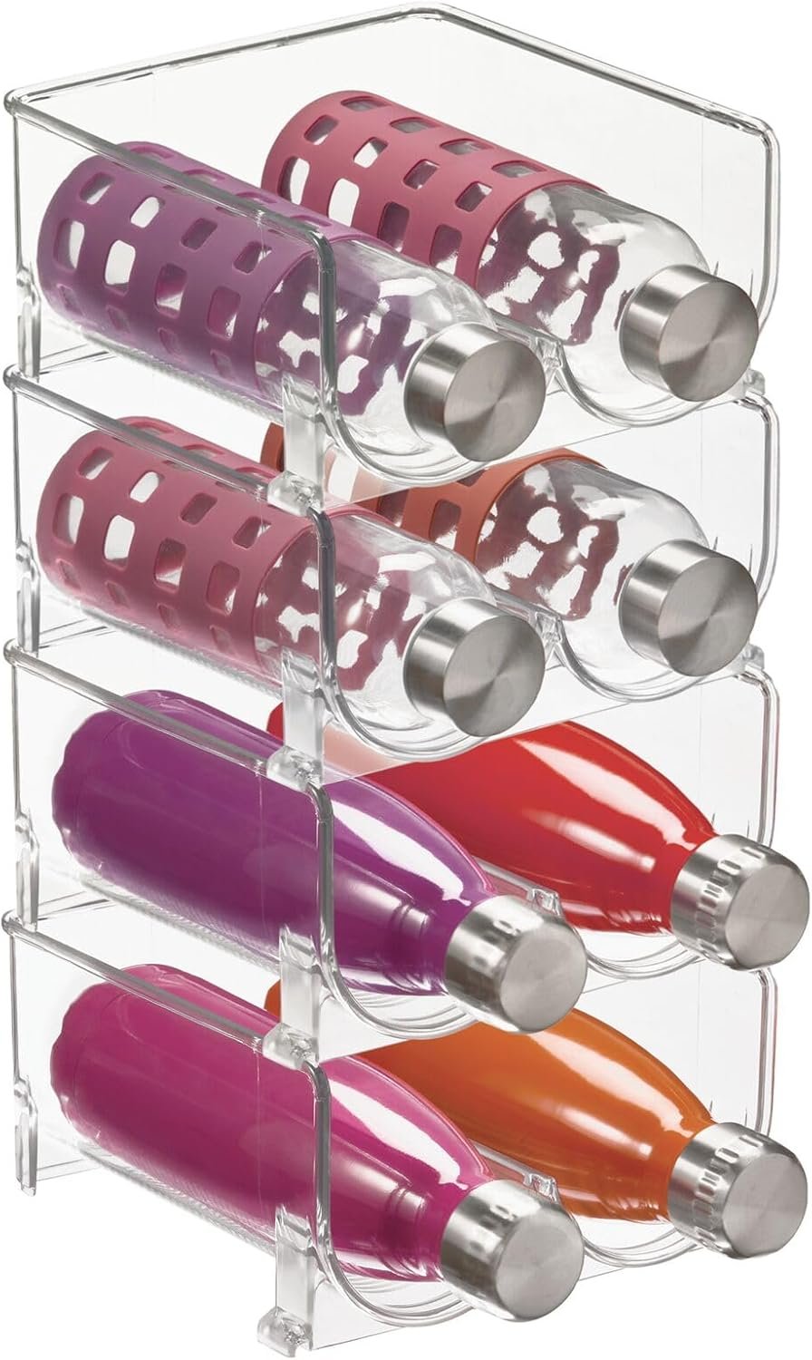 mDesign Plastic Stackable 2 Bottle Storage Holder Rack Organizer for Home, Kitchen Countertop, Cabinet, and Pantry – Holds Water Bottles, Perfect for Tumbler Cup – 4 Pack – Clear