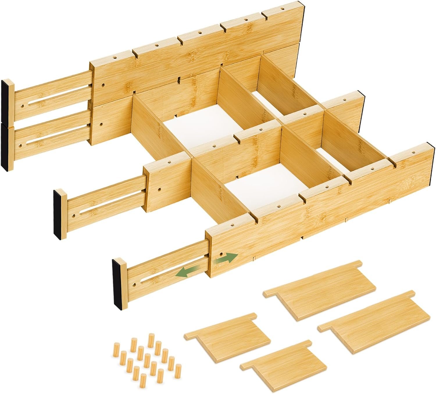 Bamboo Drawer Dividers 4PCS with Inserts, Expandable Kitchen Utensil Drawer Organizers,Adjustable drawer organizer for deep drawers Dresser Closet Underwear Storage Bedroom Bathroom Drawers(16.6″-22″)