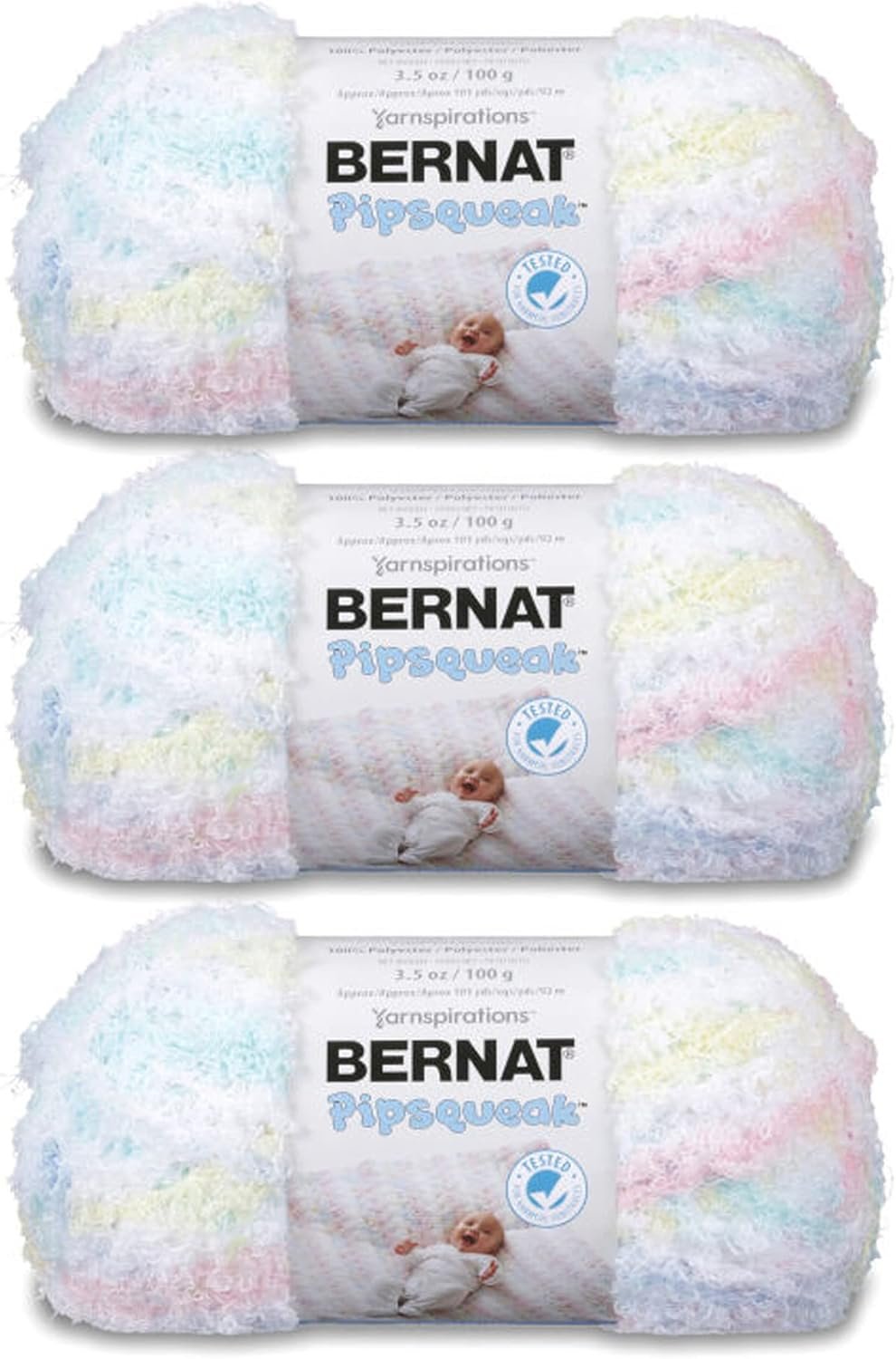 Bernat Pipsqueak Baby Baby Print Yarn – 3 Pack of 100g/3.5oz – Polyester – 5 Bulky – 101 Yards – Knitting/Crochet
