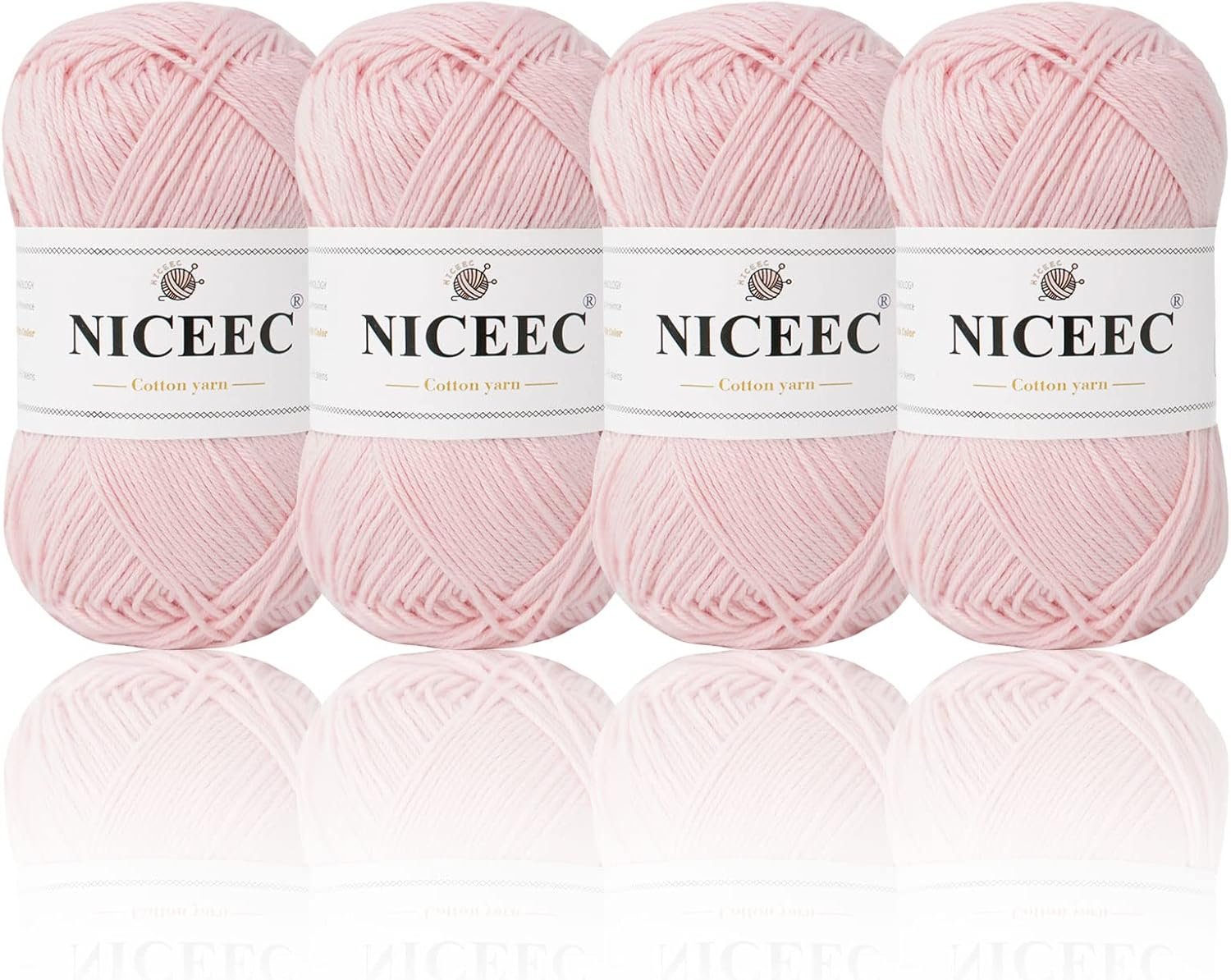 NICEEC 4 Skeins Soft Baby Cotton Yarn, 4 Ply, DIY Craft, Fingering Weight, Blanket Yarn for Crochet & Knitting, Total 700yds/7.05oz – Light Pink