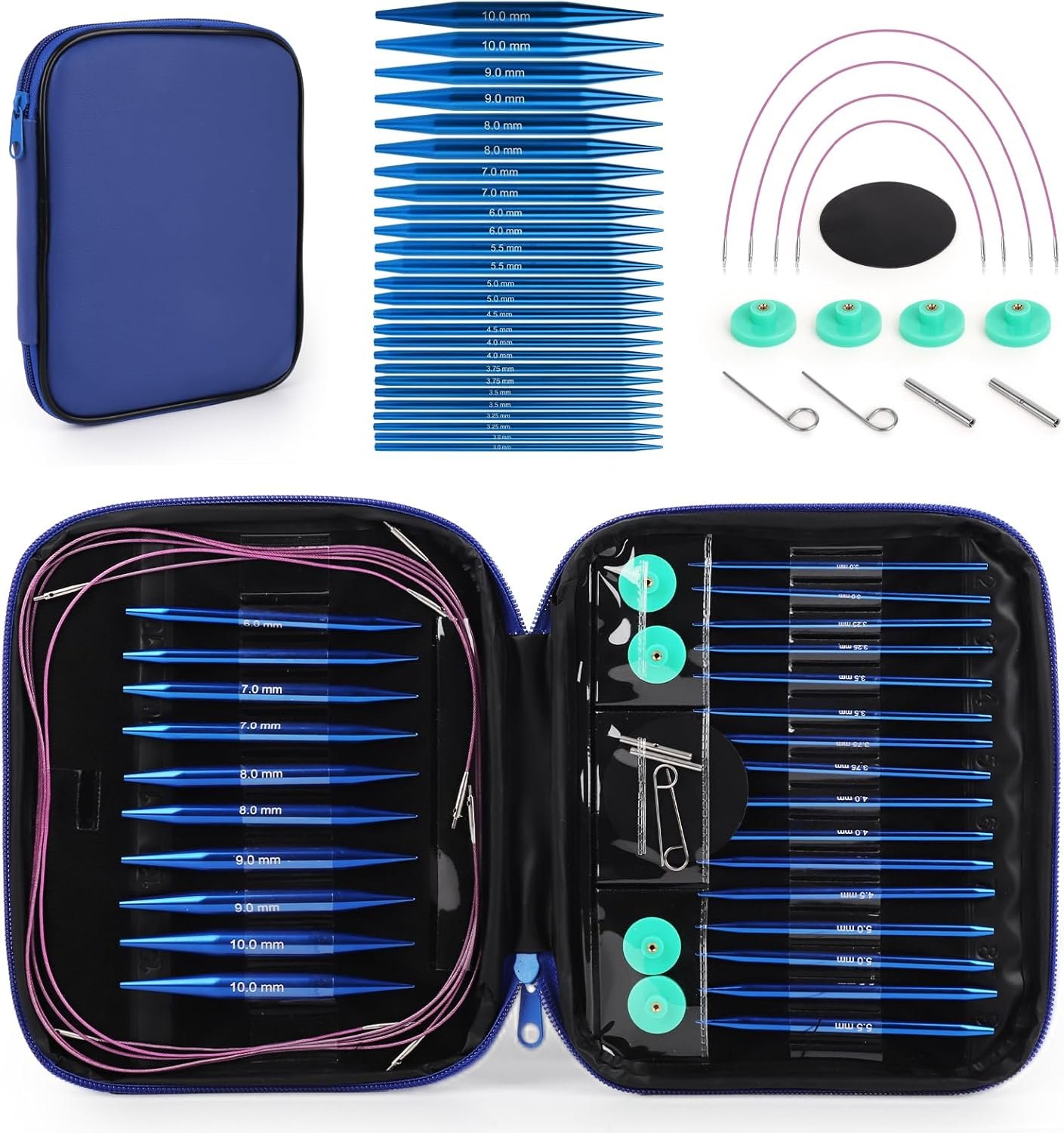 Interchangeable Circular Knitting Needles Set, 13 Pairs (26pcs) Aluminum Knitting Needles Kit, Sizes 3.0mm-10.0mm, Knitting Needle Case & Accessories, for Knitting Projects, Beginners & Advanced