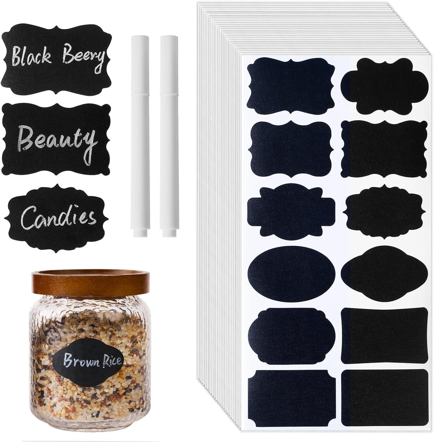 Homrelaxy 360Pcs Chalkboard Labels – 2.1×1.4 Inch Reusable Blackboard Stickers with 2 White Erasable Chalk Markers, 12 Assorted Shapes, for Mason Jars, Food Containers, and Pantry Storage
