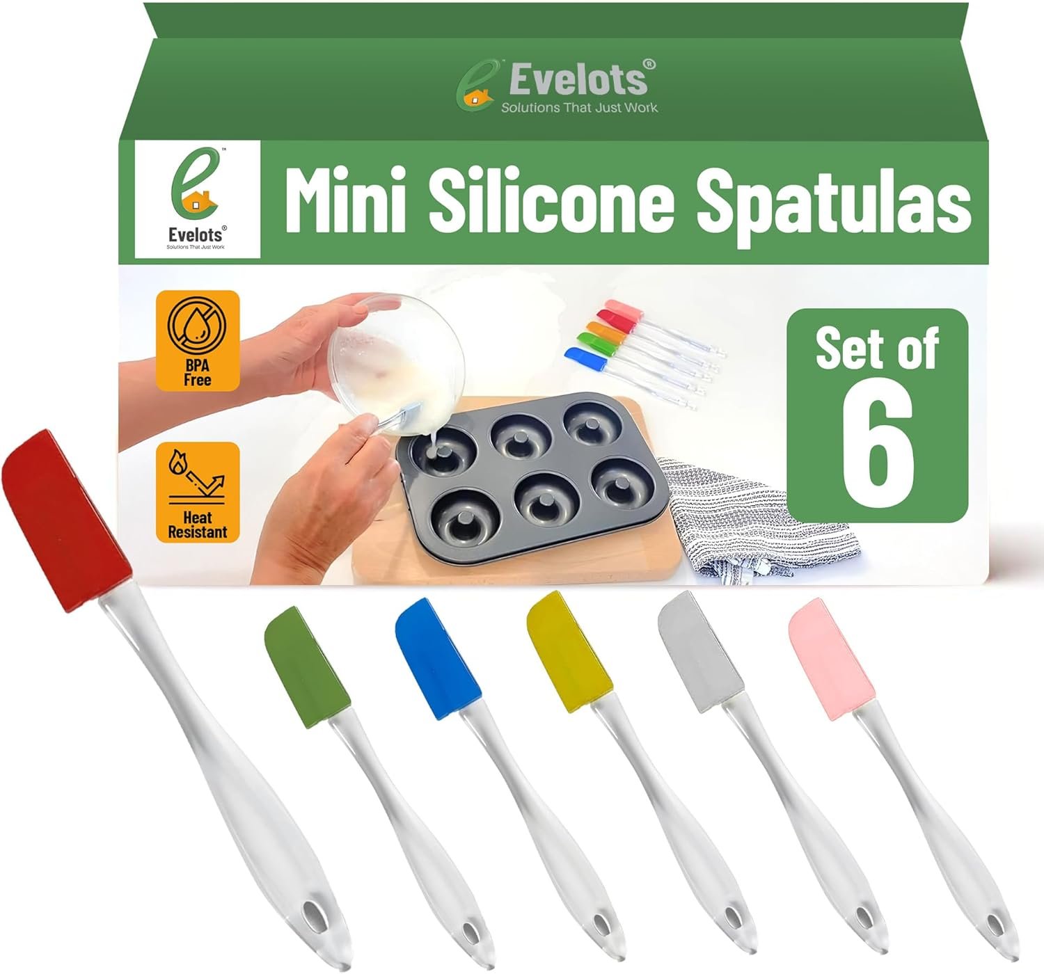 Evelots Set of 6 Mini Silicone Spatulas for Kitchen Cooking & Baking, Small Silicone Cooking Utensils, Heat Resistant BPA Free – Up To 446 Degrees