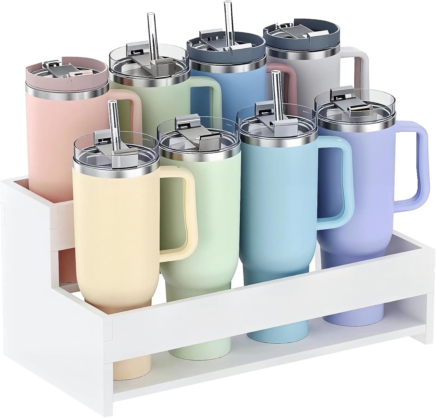 Water Bottle Organizer, 2-Tier 15.7″ W Tumbler Holder for 8 Cups, Pantry Kitchen Storage Rack for Wine Bottles Countertop Cabinet