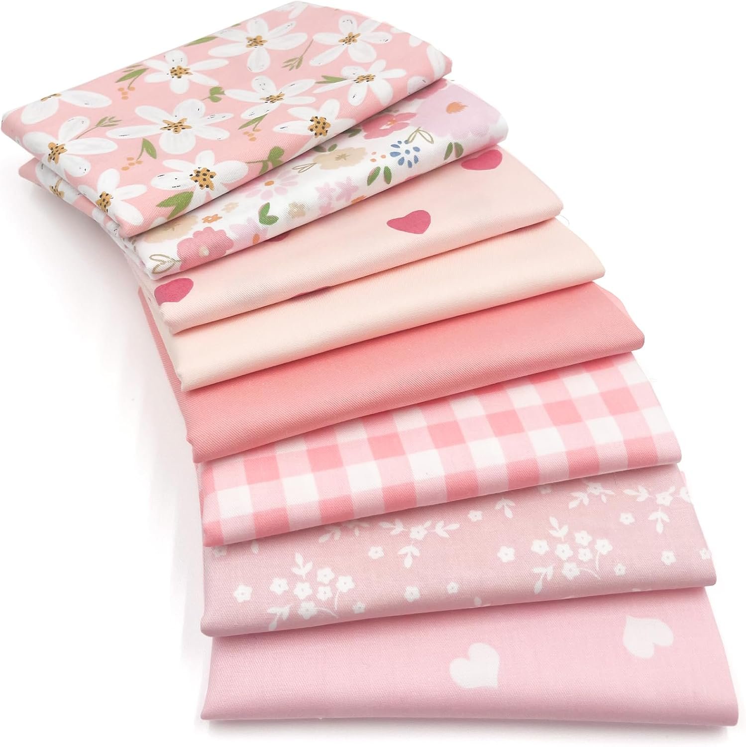 Aubliss 8pcs Fat Quarter Fabric Bundles (100% Cotton – 20” x 20”) Quilting Cotton Craft Fabric Pre-Cut Squares Sheets for Patchwork Sewing Quilting Crafting(Sweet Pink)