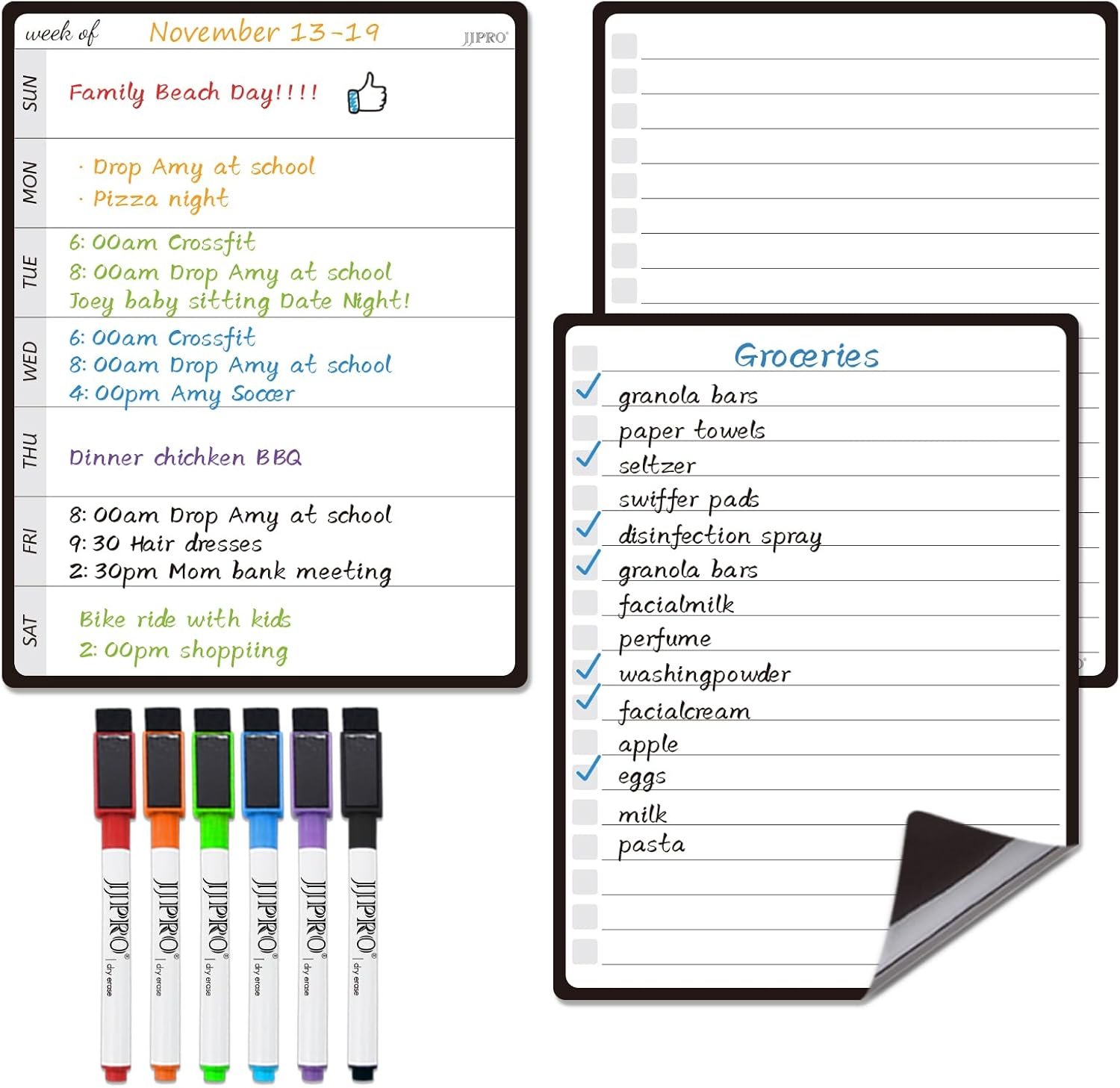 JPRO Magnetic Weekly Calendar and to Do List for Fridge – 8.5″ x 6.5″ Weekly Meal Planner for Refrigerator and Dry Erase Daily to-Do List -6 Markers Included!