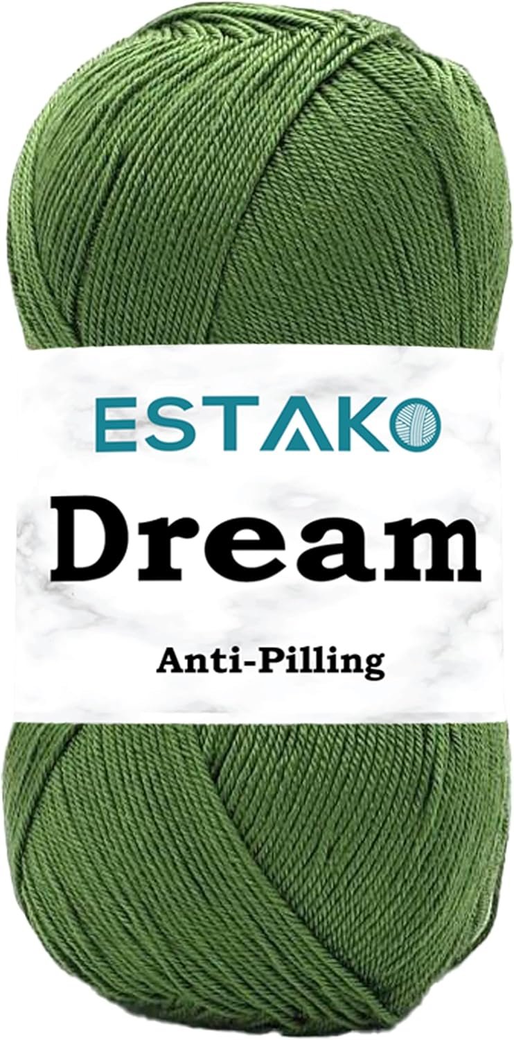 Estako Dream, 100% Microfiber Acrylic Yarn, Soft, Super Fino/Fingering Weight (1) for Crochet and Knitting 3.5 Oz (100g) / 382 Yrds (350m) (74023 – Green)