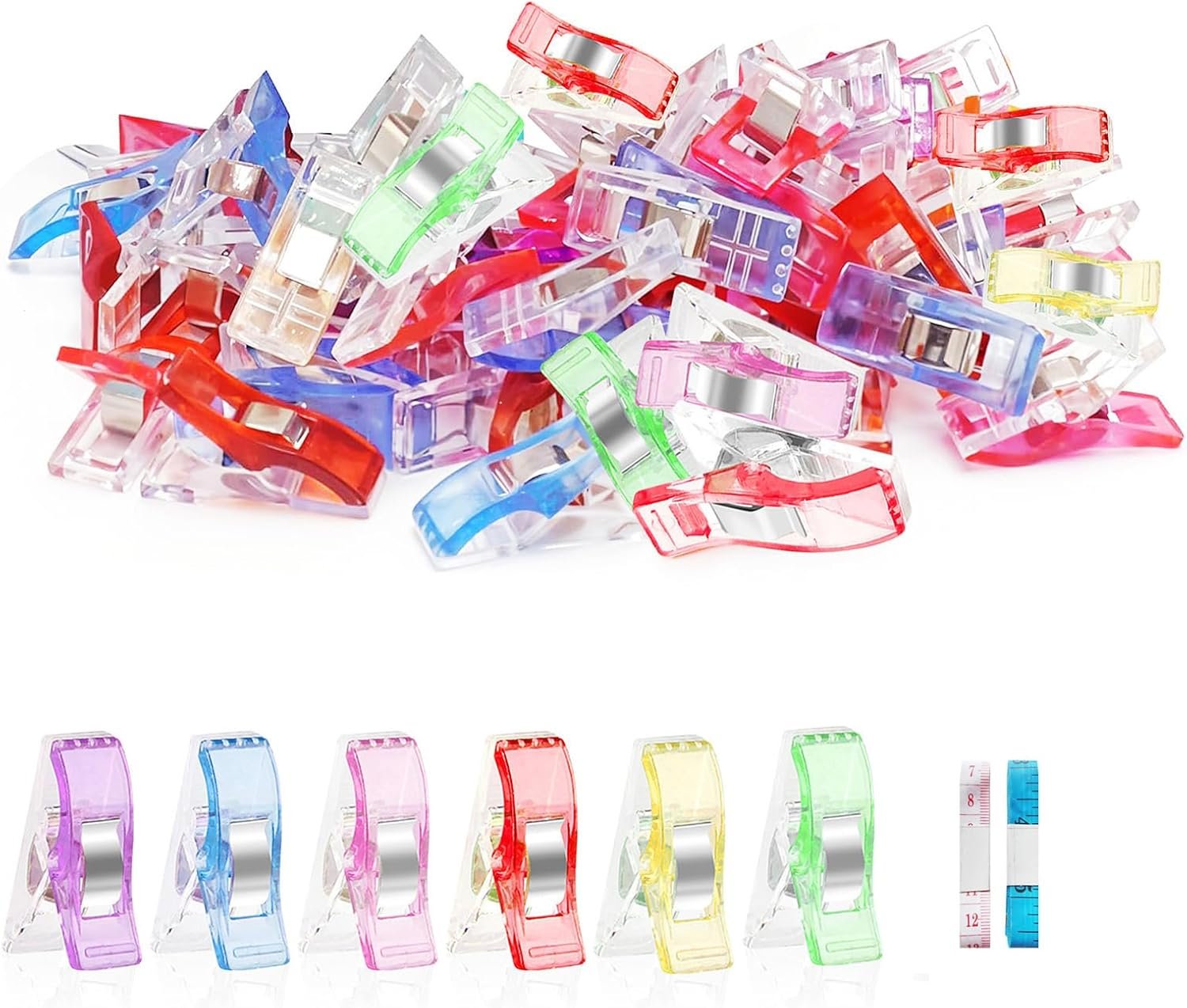 Premium Plastic Clips, Multipurpose Sewing Clips Premium Quilting Clips Assorted Colors Fabric Clips for Sewing Supplies Quilting, Sewing Quilting Supplies, 50 Pcs Clips, Add Two Rulers