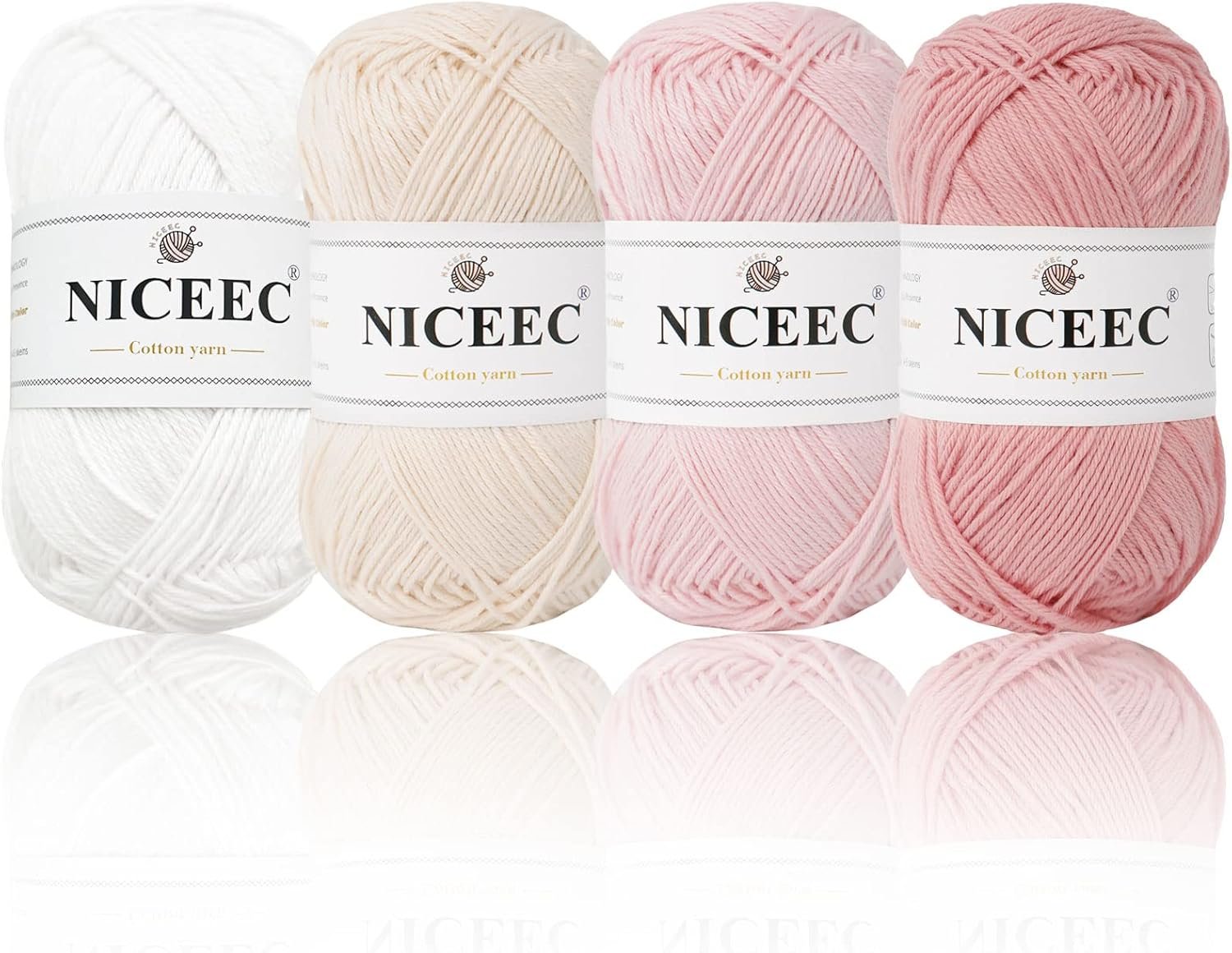 NICEEC 4 Skeins Soft Baby Cotton Yarn, 4 Ply, DIY Craft, Fingering Weight, Blanket Yarn for Crochet & Knitting, Total 700yds/7.05oz – Color 8