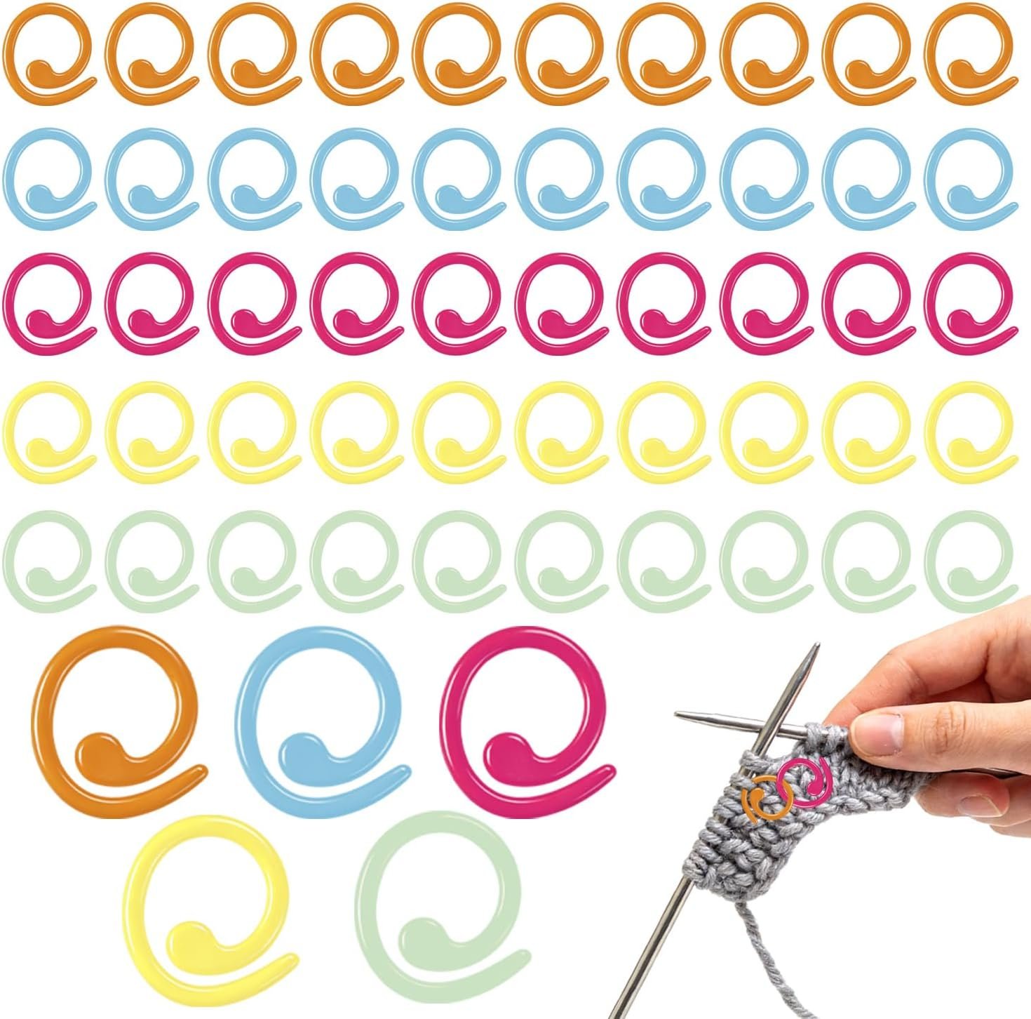Metal Stitch Markers, 50Pcs Spiral Helical-Shaped Locking Crochet Markers, Colorful Knitting Stitch Marker for Crocheting, Knitting Projects, Handmade Garments & DIY Crafts