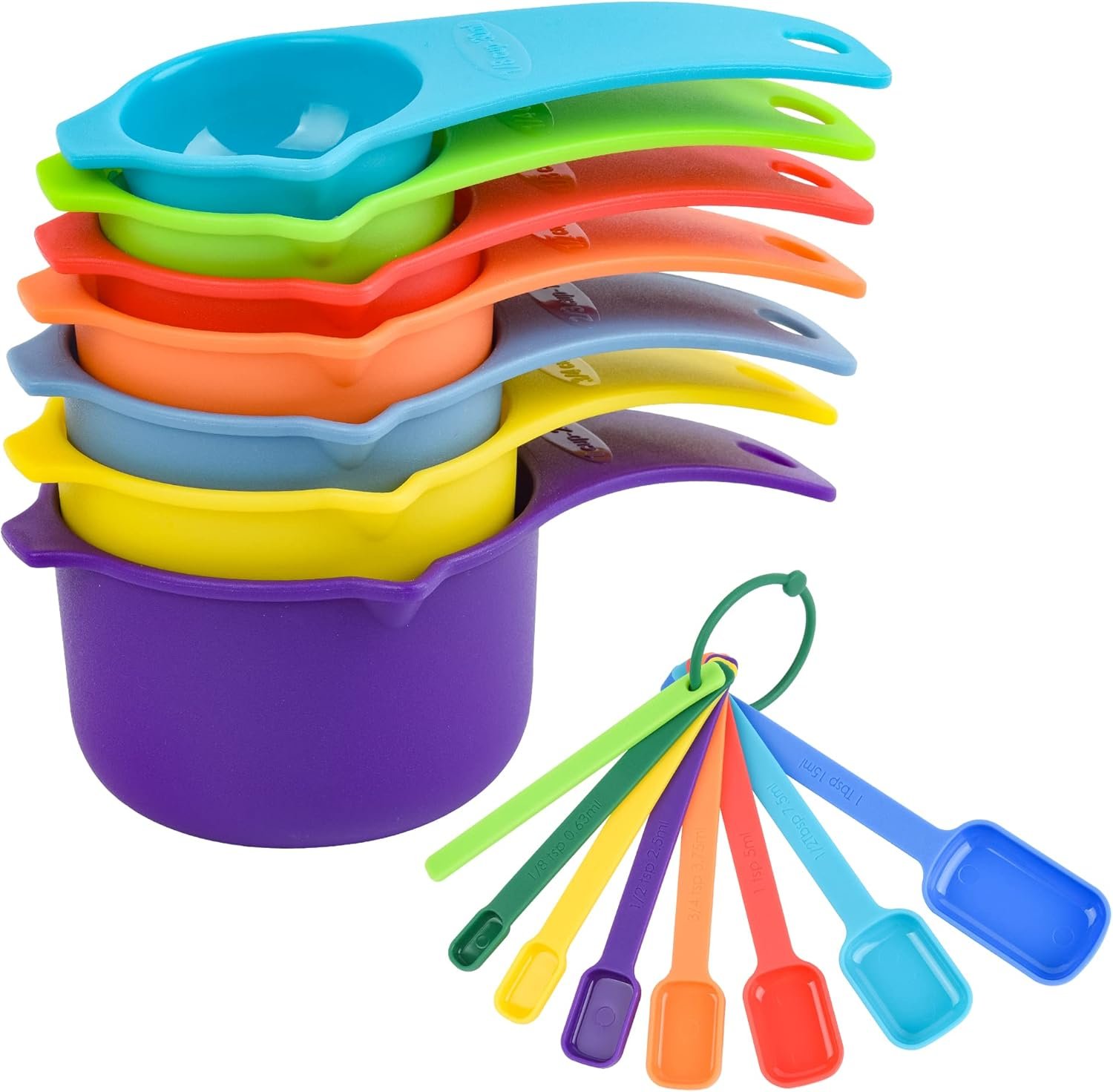 Plastic Measuring Cups and Spoons Set, Colorful Cute Measuring Spoons and Cups for Kitchen & Baking, Metric & US Rainbow Color Measure Cups and Spoons Set with 2/3 & 3/4 Measuring Cup
