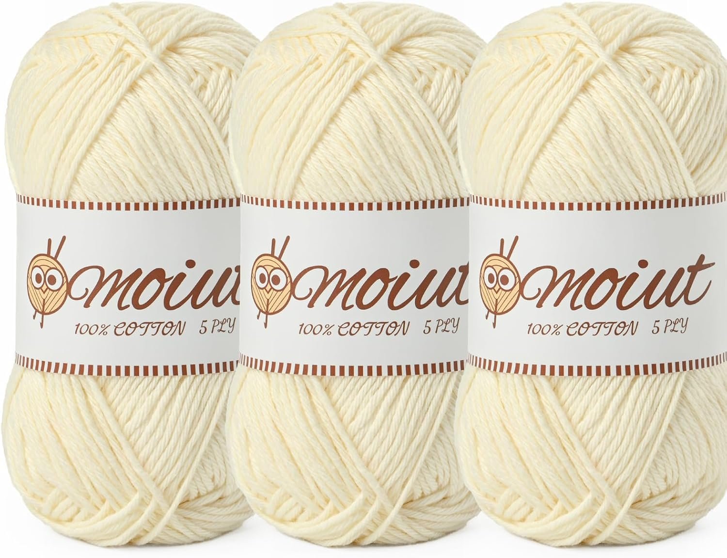 3 Pack Cotton Yarn for Crocheting, Baby Yarn for Crocheting Soft, 393yds / 5.29oz Fluffy Amigurumi Crochet Yarn, 5 Ply 100% Milk Cotton Yarn for Puzzle、Socks、Clothes(3 Milky White)
