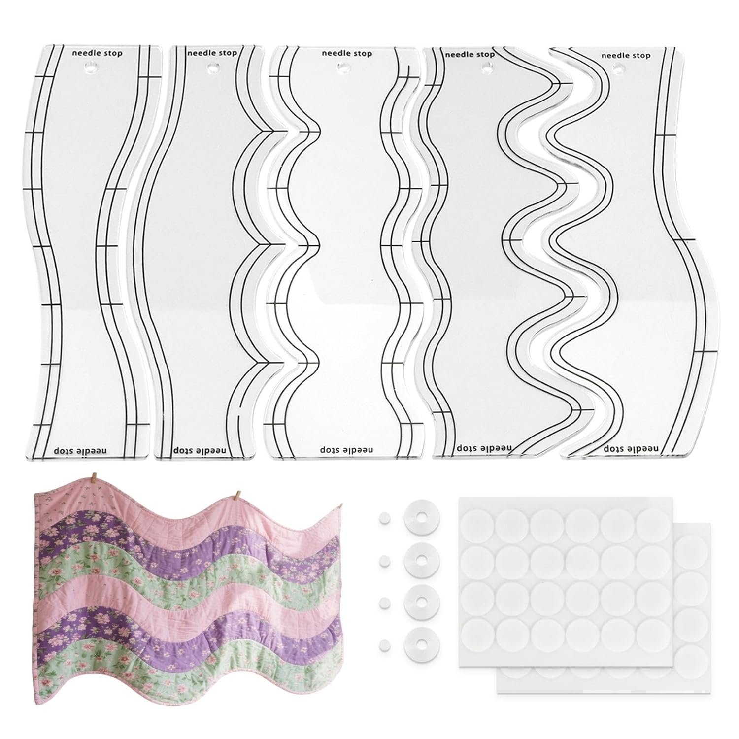 5 Pcs Free Motion Quilting Templates, 10.24 Inches Waves Quilting Rulers and Templates Set, Waves Ruler Acrylic Quiltings Template, Wavelengths Sewing Rulers for Machine Quiltings, Patchwork Splicing