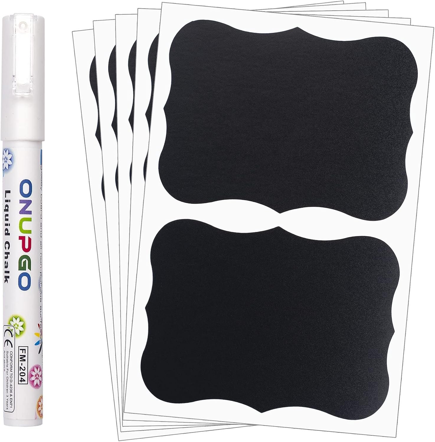 ONUPGO Chalkboard Labels (48 Pack), 4″ x 3″ Reusable Blackboard Stickers, Waterproof Chalkboard Sticker for Jars, Parties Decoration, Craft Rooms, Weddings, Storage, Organize Your Home & Kitchen