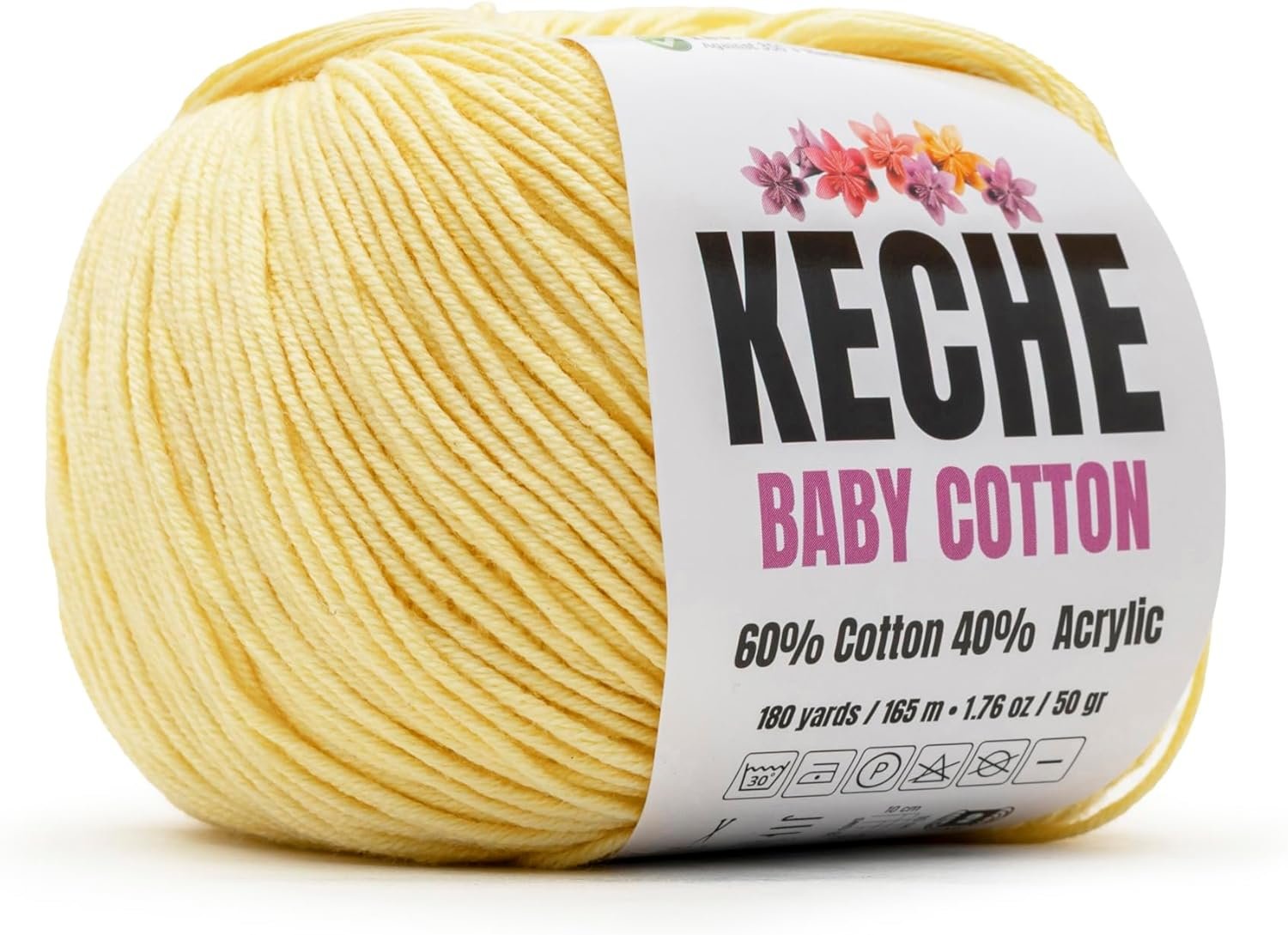 Keche Baby Cotton, 60% Cotton 40% Acrylic Yarn, Soft Cotton Yarn for Crochet and Knitting, Amigurumi Yarn 1 Skein/Ball 1.76 Oz (50g) / 180 Yrds (165m) – Pastel Yellow