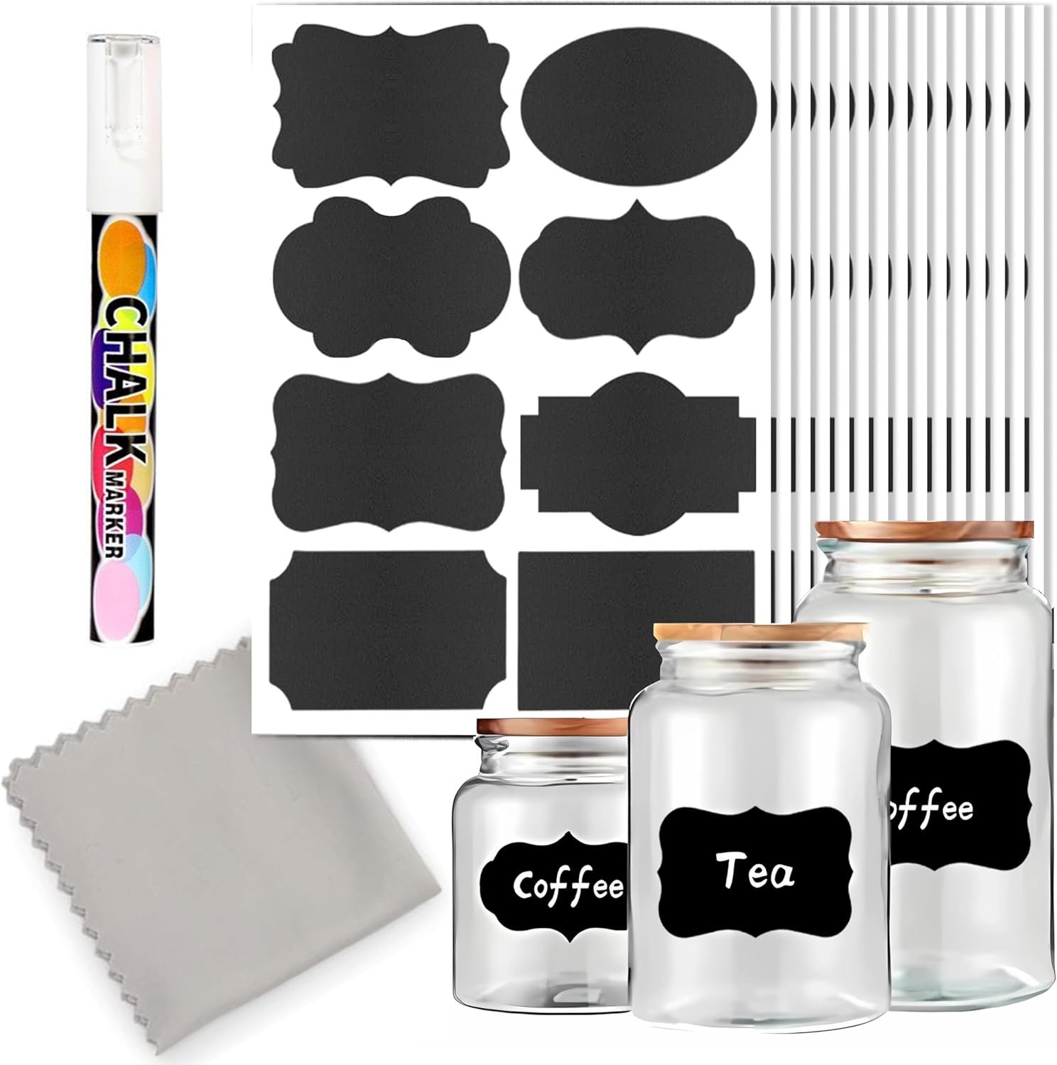 120 Pcs Erasable Chalkboard Labels with 1 Chalk Marker,Reusable, Removable,Parties Decoration, Craft Rooms, Weddings, Storage, Marker for Mason Jars, Organize Your Home & Kitchen