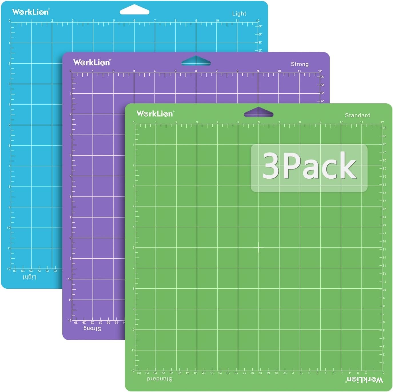 WORKLION Cutting Mat 12×12 Compatible with Maker/Maker 3/Maker 4/Air 2/Explore 3/4, Variety Sticky（Standard,Light,Strong) Vinyl Mat(3Pack) Accessories