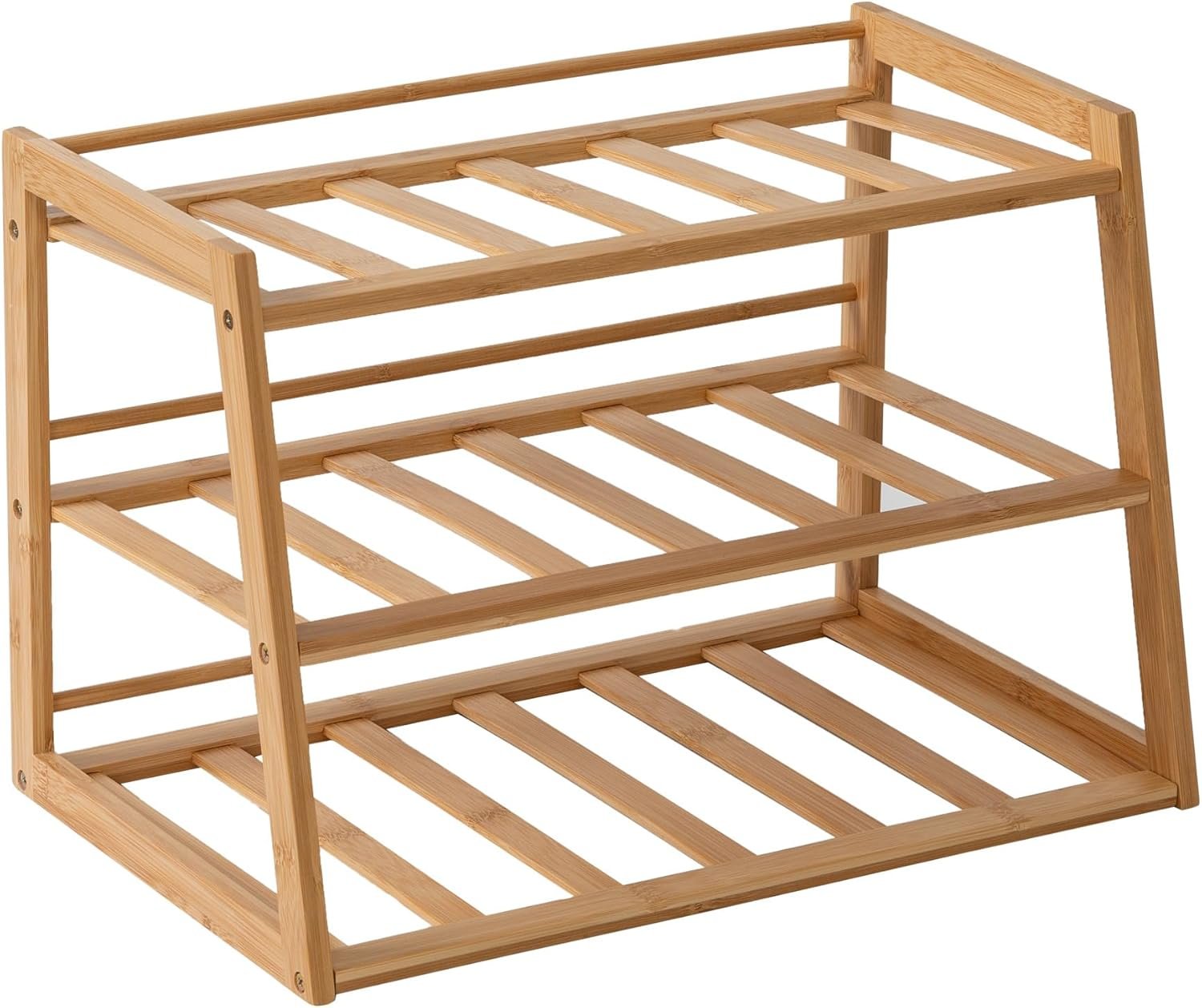 Honey-Can-Do 3-Tier Bamboo Water Bottle Organizer Rack – Stackable, Natural Wood Storage for Cabinet & Pantry