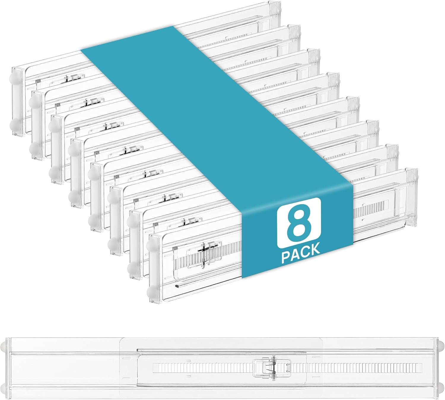 Vtopmart 8 Pack Shallow Drawer Dividers, 2.36″ High 12.5″-20.8″ Adjustable Expandable Kitchen Drawer Organizer, Clear Plastic Organizer Separators for Flatware, Utensil, Cutlery, Underwear, Clothes