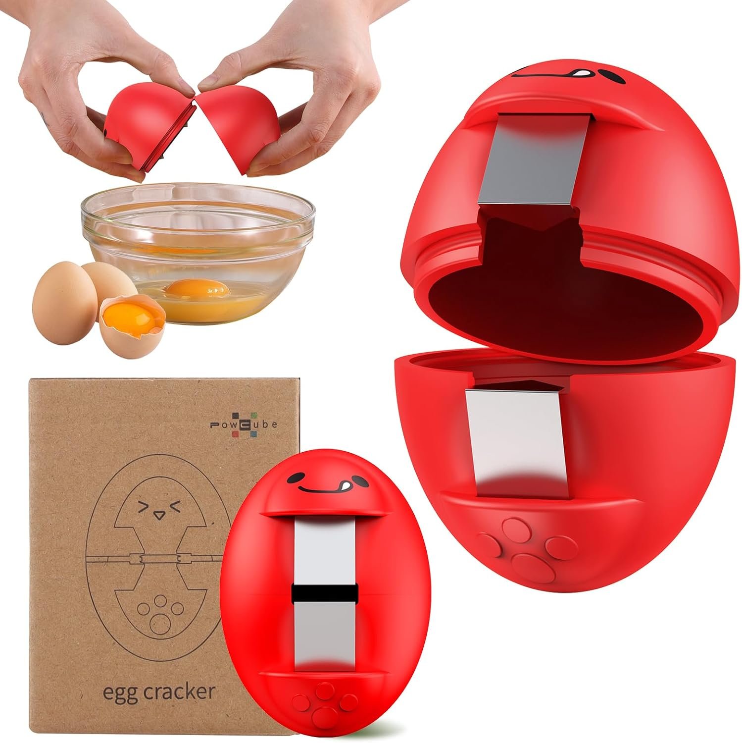 Egg Cracker, Silicone Egg Shell Opener, Cute Egg Shaped Design, Opens Eggs with Ease, A Little Happiness Boost for Your Kitchen. (Color: Red, 1-Pack)