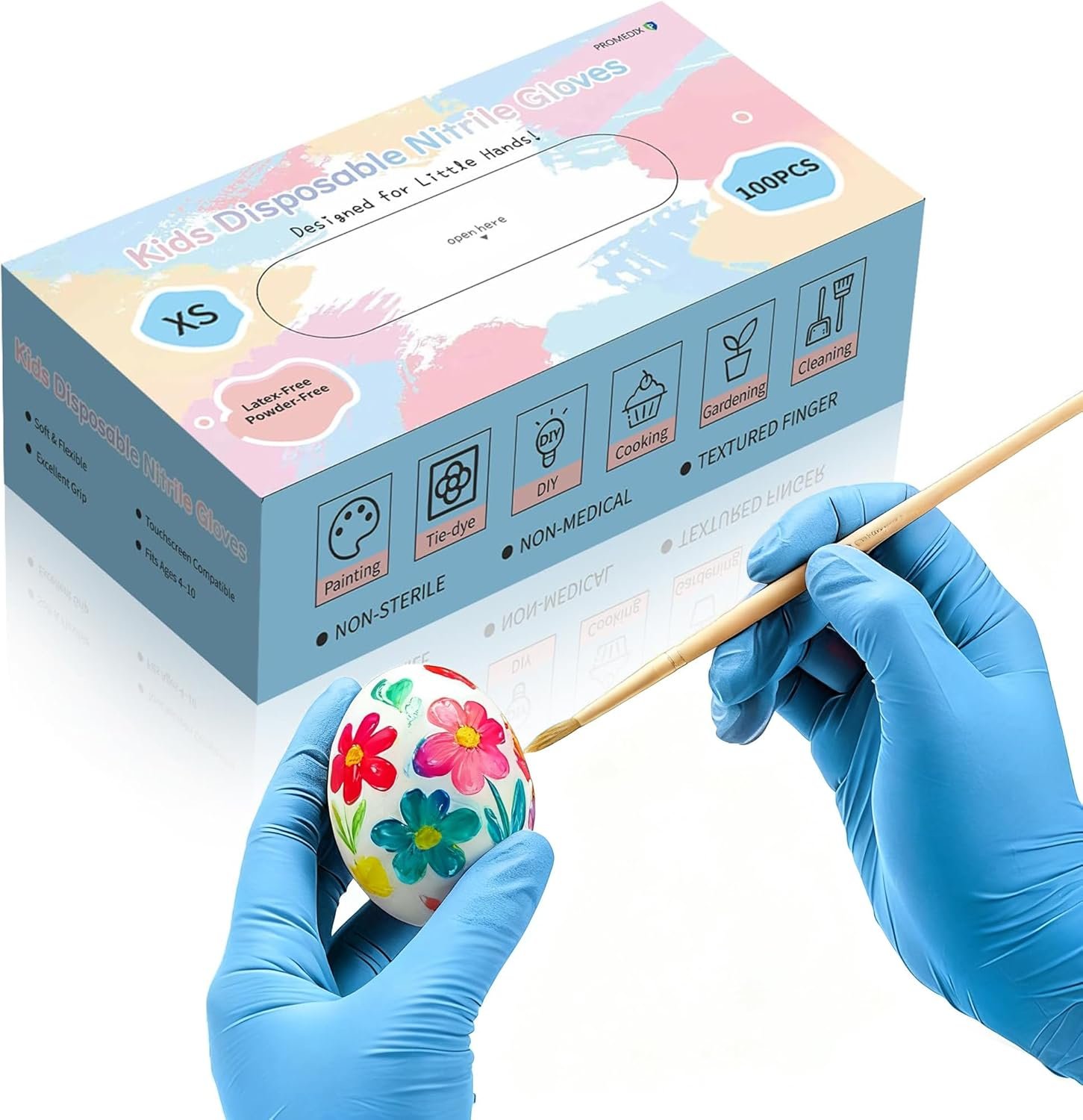 PROMEDIX P Kids Gloves Disposable for 6-10 Years,100PCS Nitrile Gloves for Crafting,Cooking,Gardening,Latex-Free,Powder-Free