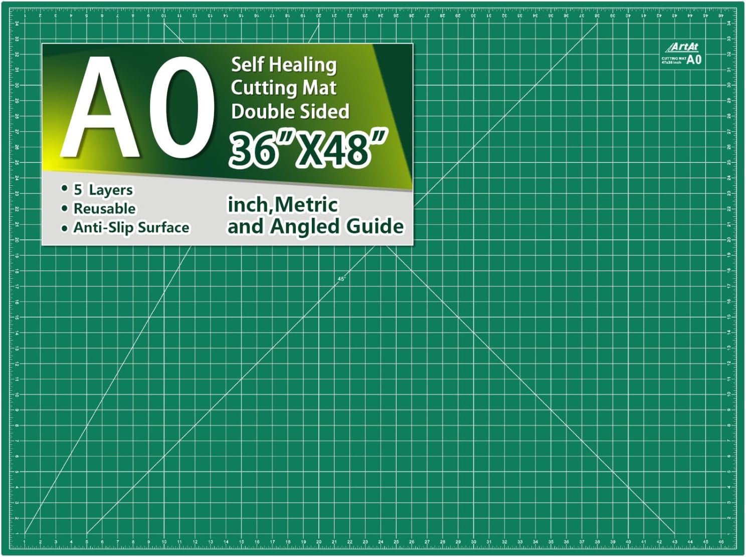 ArtAt Self Healing Cutting Mat: 48″x 36″ Green Double Sided PVC Non-Slip 5 Layers Craft Mat for Maximum Healing – Great for Sewing & Quilting & Scrapbooking and Craft & Art Projects…