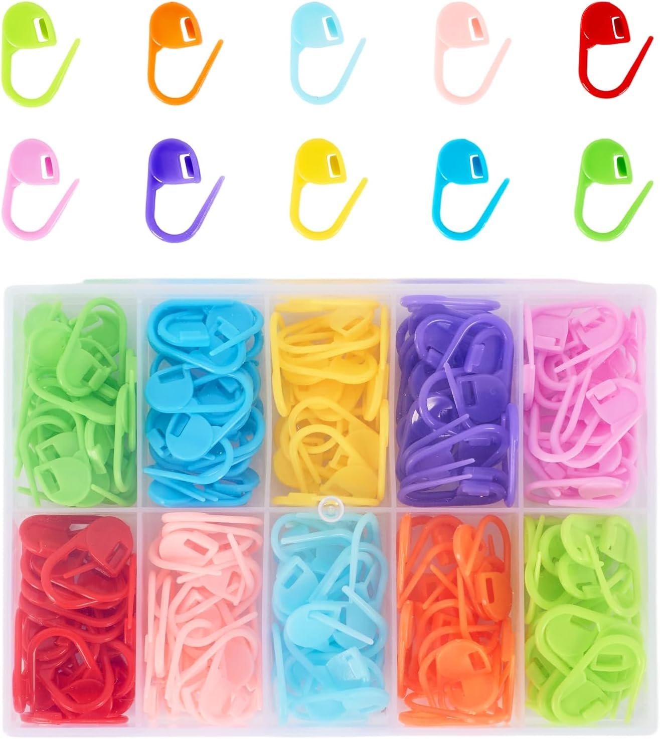 LKbeuuu 200 Pcs Knitting Crochet, Stitch Markers for Crocheting with Storage Case, Colored Locking Stitch Markers,Knitting Accessories(10 Colors)