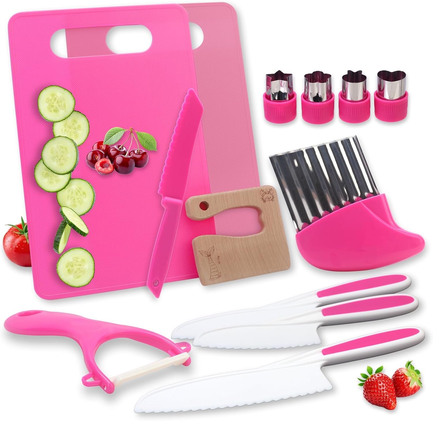 Montessori Kitchen Tools Toys Gifts for Kids Girls 4 5 6 7 8 9 10 Years Old, Real Cooking Safe Knives Set, Birthday Gift for Kids