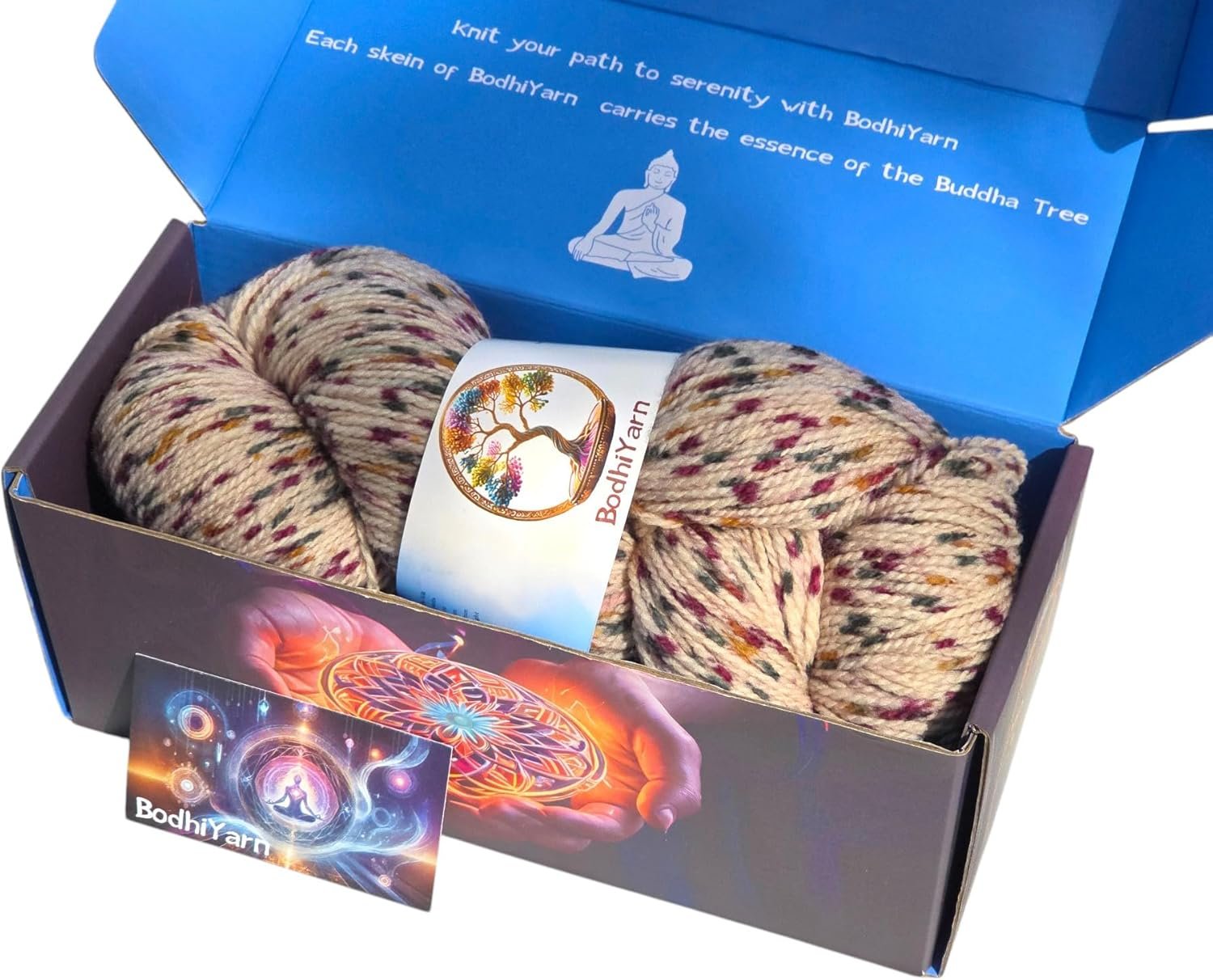 BodhiYarn Energy Yarn by Sunny Cat 90% Wool 10% Silk Hand Dyed Yarn – for Knitting, Crochet & Weaving – Medium Weight Soft Yarn with COA & Gift Box (100g / 435yd) (Shadow Shield)