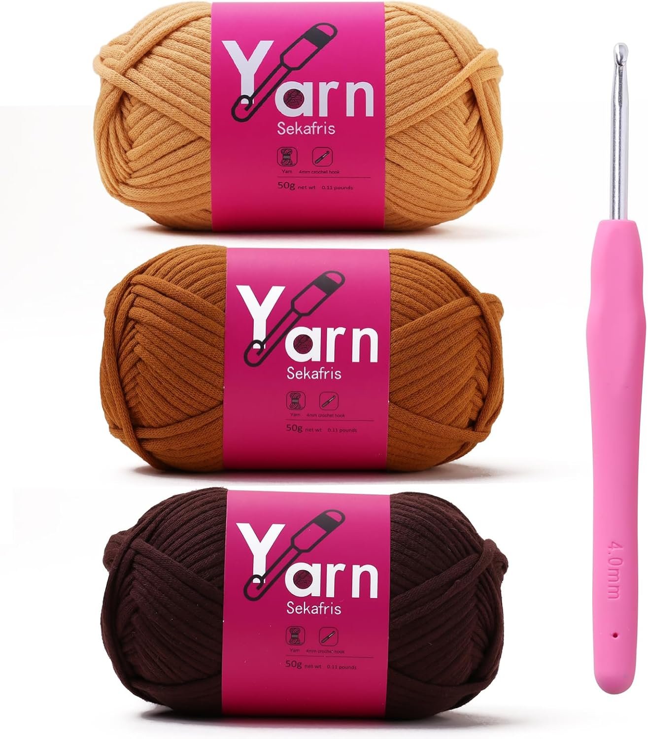 Crochet Yarn with Cotton Yarn for Crocheting – Crochet Knitting Yarn for Beginners with Easy-to-See Stitches – Yarn for Crocheting – Parfait Chunky Yarn (Khaki+Brown+Coffee)
