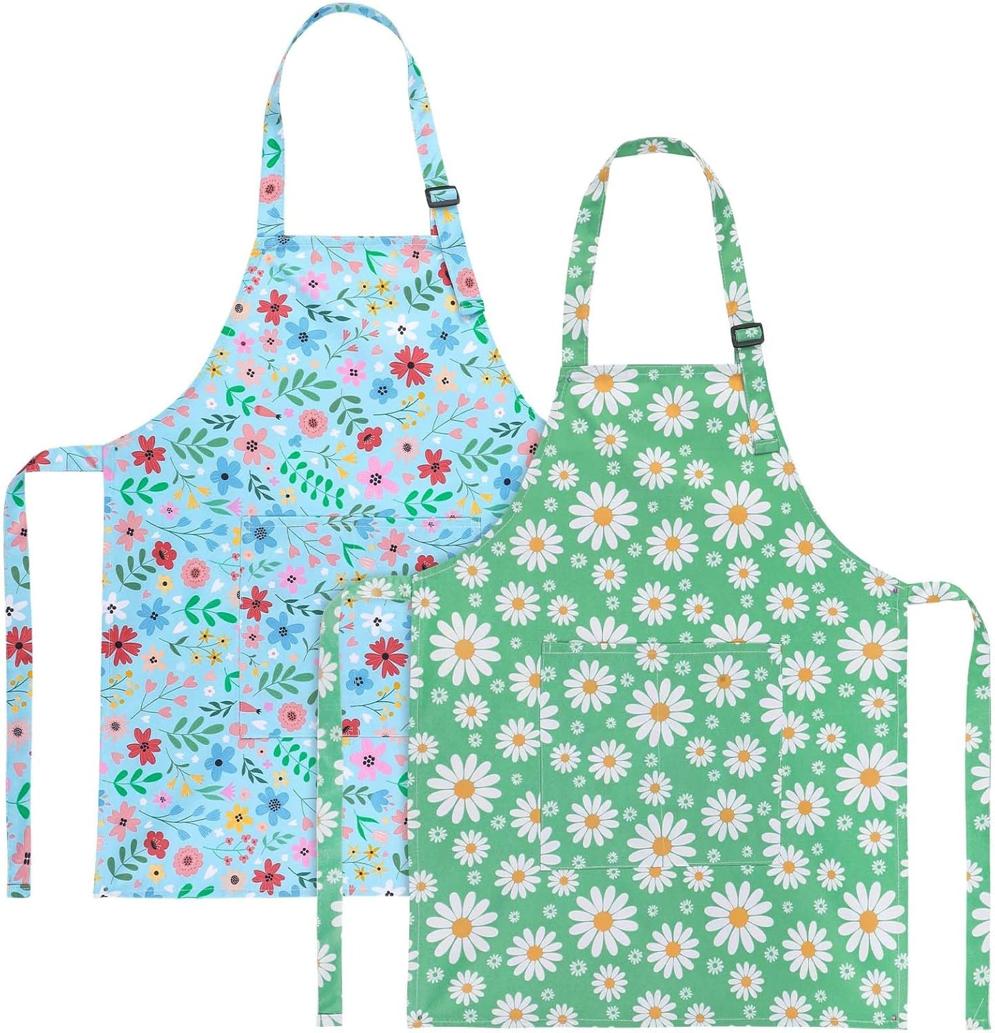 2 Pack Kids Apron, Cute Cooking Aprons, Waterproof Art Apron with Pockets, Toddler Painting Artist Apron Adjustable