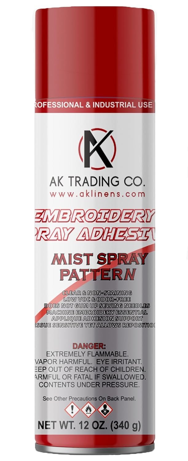 AK TRADING CO. Embroidery Spray Adhesive – Temporary Fabric Basting Spray and Fix, 12oz Can, Clear Mist Pattern (1)