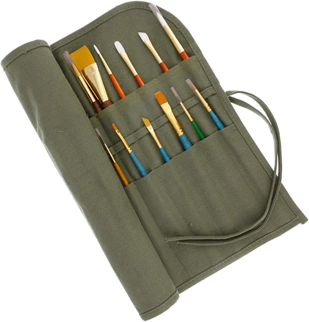 U.S. Art Supply Deluxe Canvas Art Paint Brush Holder & Storage Organizer Roll-Up Case Bag – 24 Slot Pockets Carry Pouch – Protect Artist Acrylic Oil Watercolor Paintbrushes – Store Pencils, Pens Tools