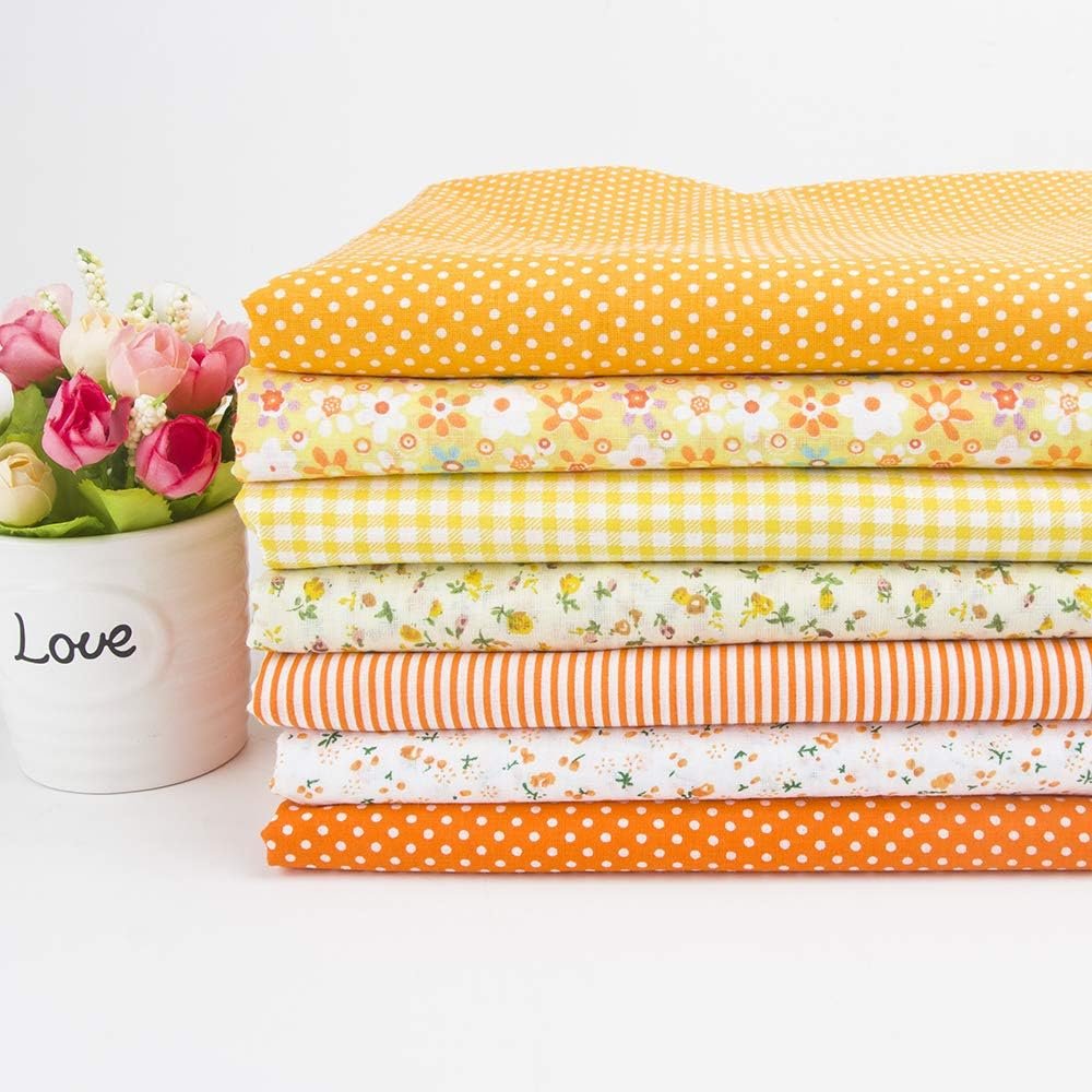 7 pcs 20″ x 20″ Cotton Fabric DIY Making Supplies Quilting Patchwork Fabric Fat Quarter Bundles DIY for Quilting Cotton Patchwork Cushions (Orange, 20″ x 20″)