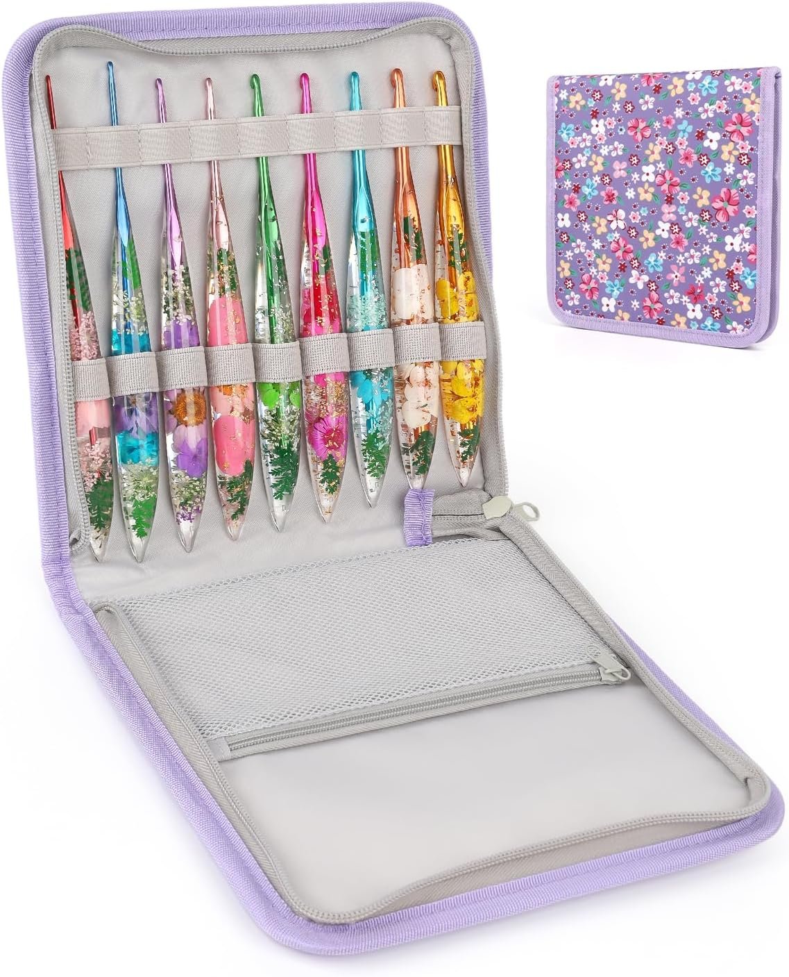 Coopay Crochet Hook Set, 9 PCS Crochet Hooks with Case (2.0mm-6.0mm), Floral Resin Grips – Beautiful & Ergonomic, Great for Crocheting Blankets, Dolls, Shawls, Hats, Scarves (B-J)